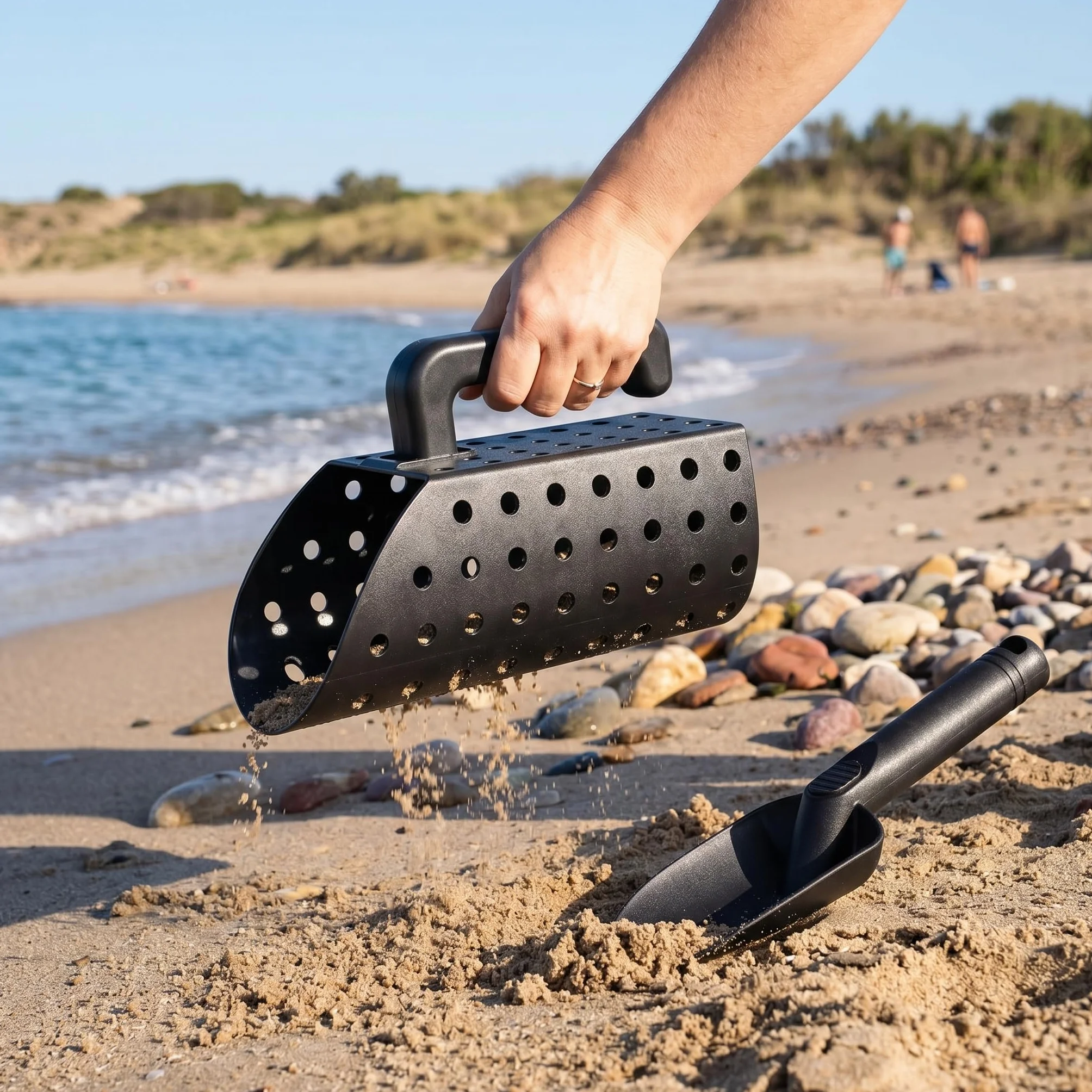 Łopata do piasku do wykrywania metali, z ergonomicznymi łopatkami i otworami filtrującymi do wykrywania metalu na plaży