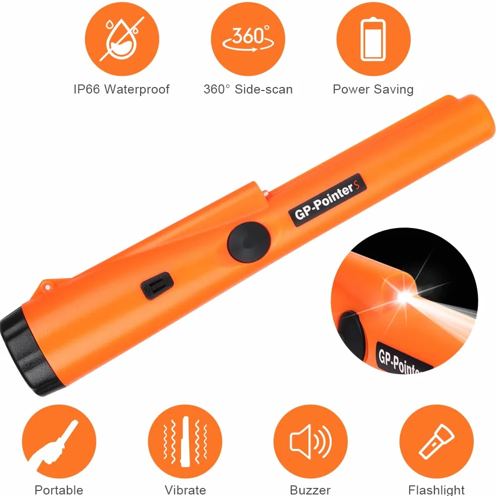 Flintronic Pinpointer, wykrywacz metalu, przenośny wykrywacz metali 360°, wodoodporny ręczny wskaźnik pinpointer, z diodami LED i kaburą, narzędzie do wykrywania metali do lokalizowania złota, monet