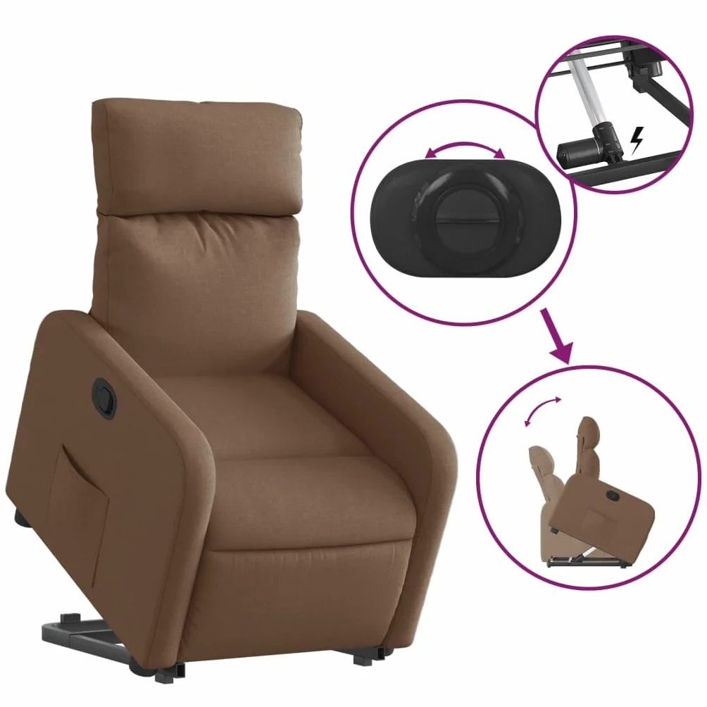 Fotel relaksacyjny z funkcją wspomagania wstawania, brązowy, tapicerka, ergonomiczna regulacja, z podnóżkiem i podłokietnikiem, do salonu, sypialni, biura, relaksu podczas czytania i
