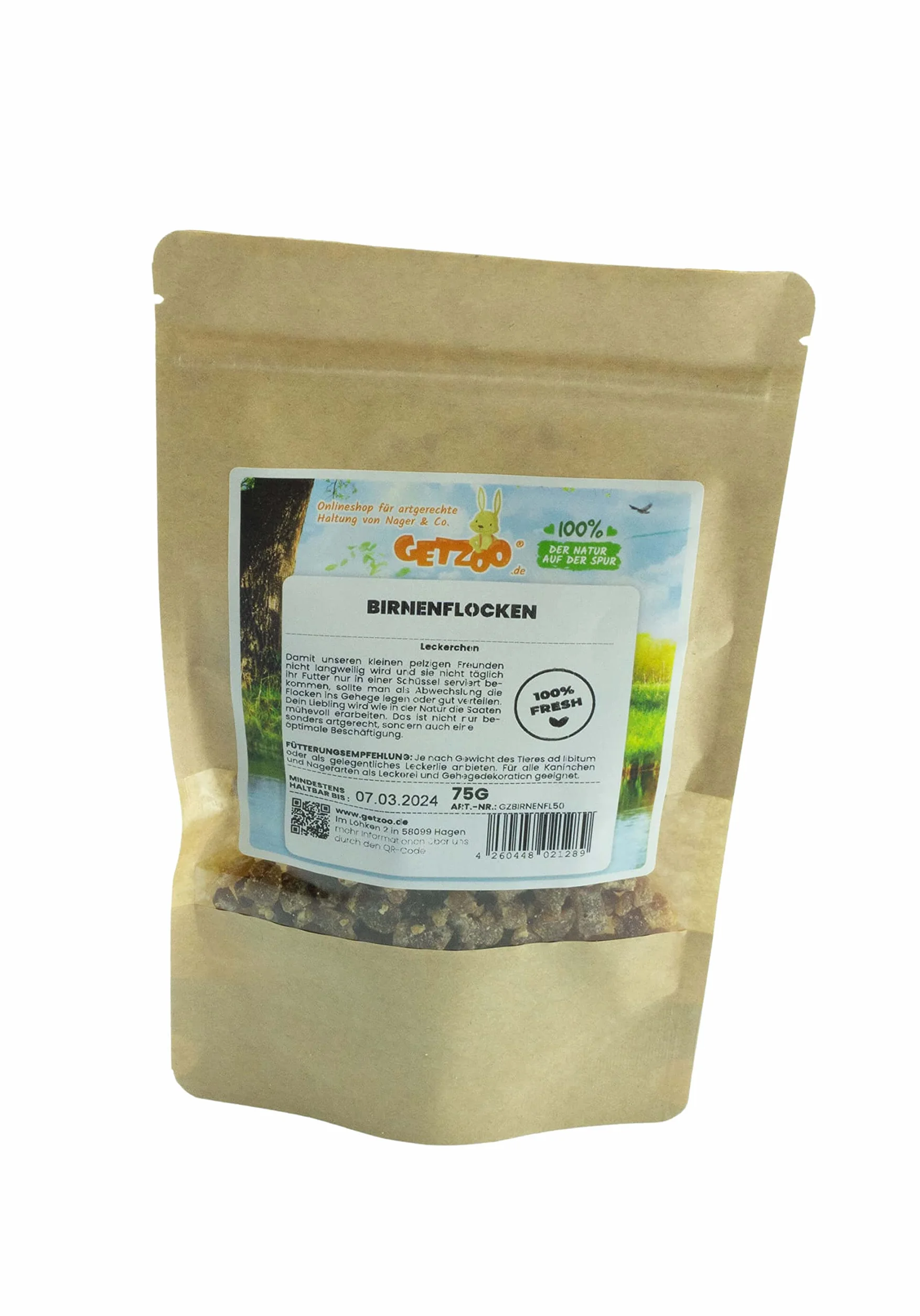 Getzoo Płatki gruszkowe klasy premium, 75 g, naturalna przekąska dla gryzoni, bogata w witaminy, minerały i błonnik, idealna dla królików, świnek morskich, chomików