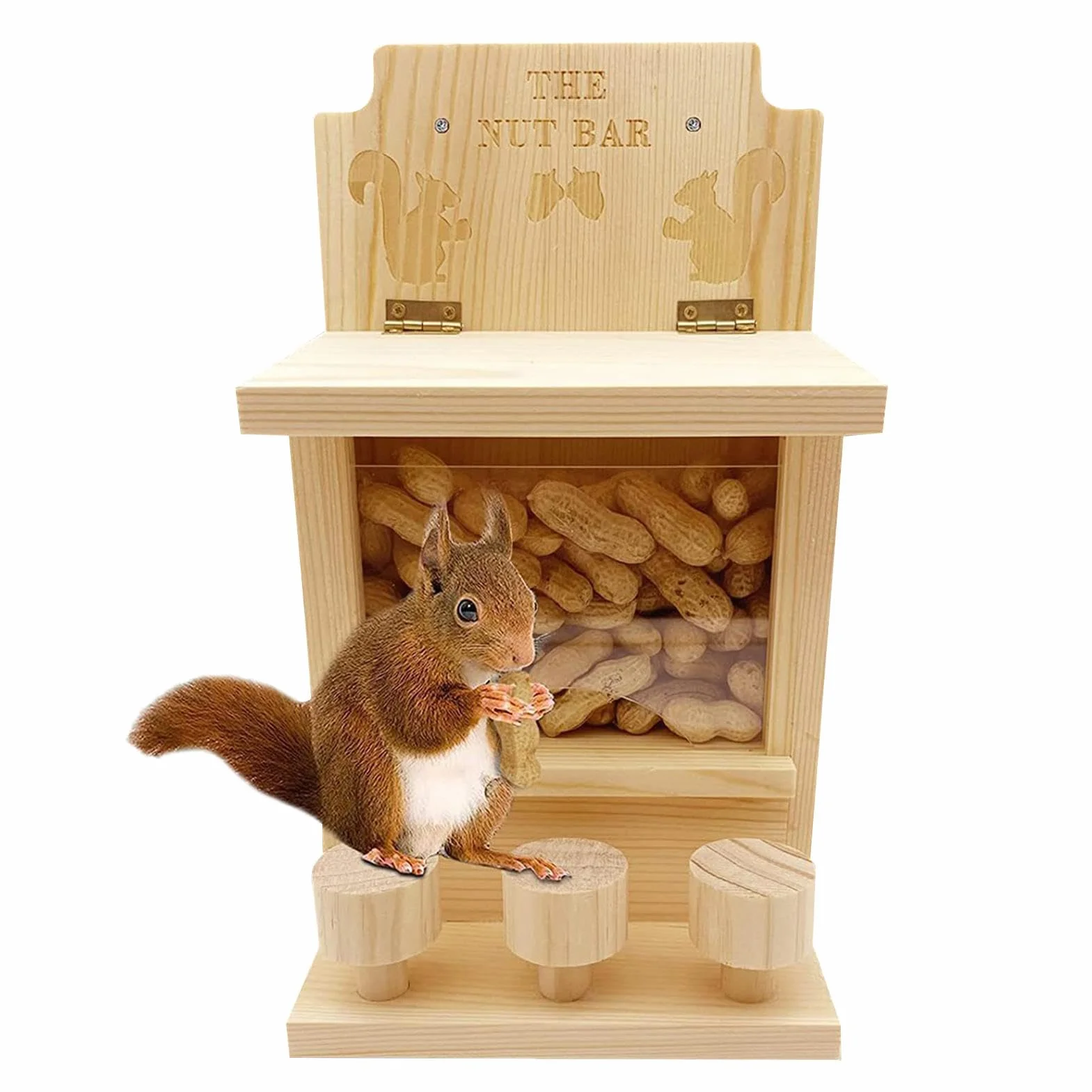 Karmnik sto?owy dla wiewiórek, drewniany karmnik dla wiewiórek, karmnik dla wiewiórek, do u?ytku zewn?trz, wielofunkcyjny karmnik dla wiewiórek, domek do karmienia wiewiórki, podwórko ogrodowe