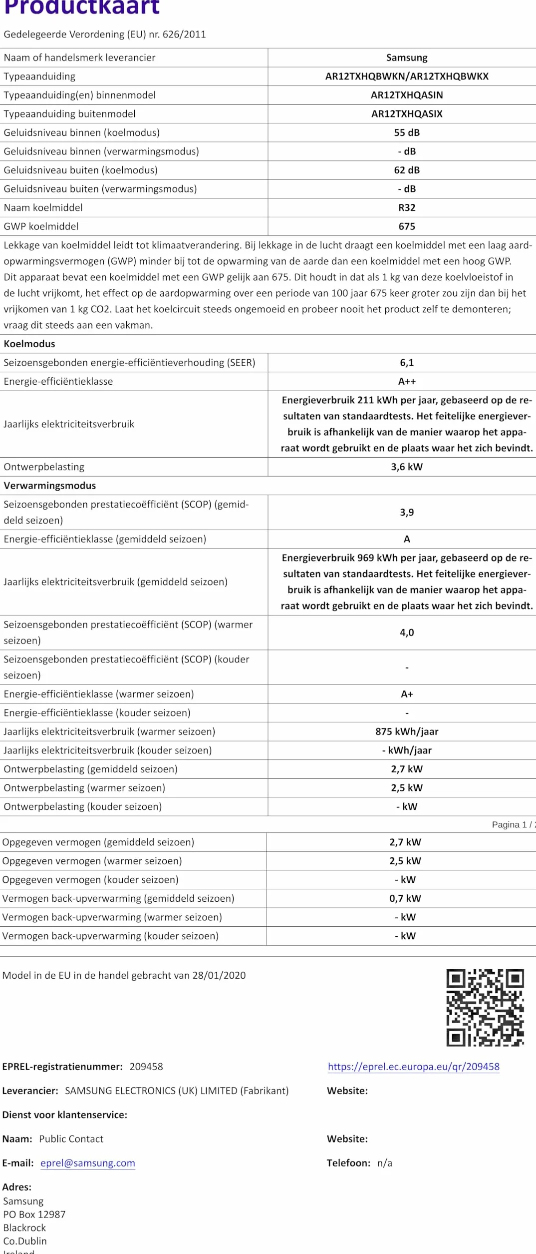 Samsung AR30 Malibu, Klimatyzacja Monosplit w pompie ciepła, 12000 BTU, GAS R32, AR12TXHQBWKNEU+AR12TXHQBWKXEU, [Klasa efektywności energetycznej A++/A]