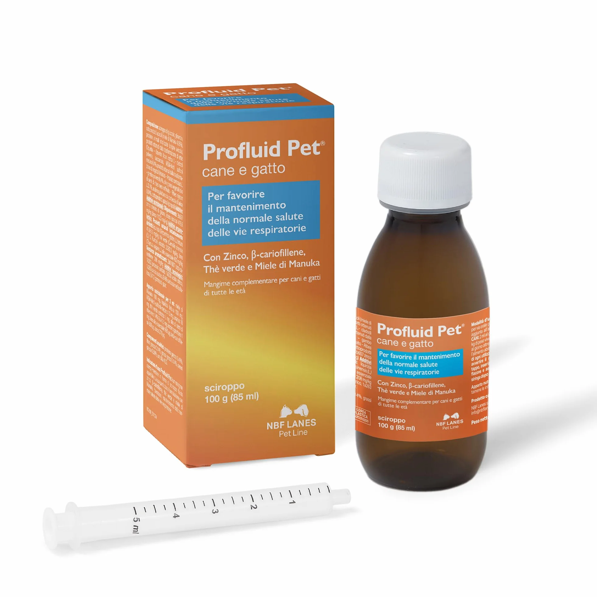 NBF Lanes | Profluid Pet dla psa i kota, smaczny syrop 100 g, wspomaga utrzymanie prawidłowego stanu zdrowia dróg oddechowych