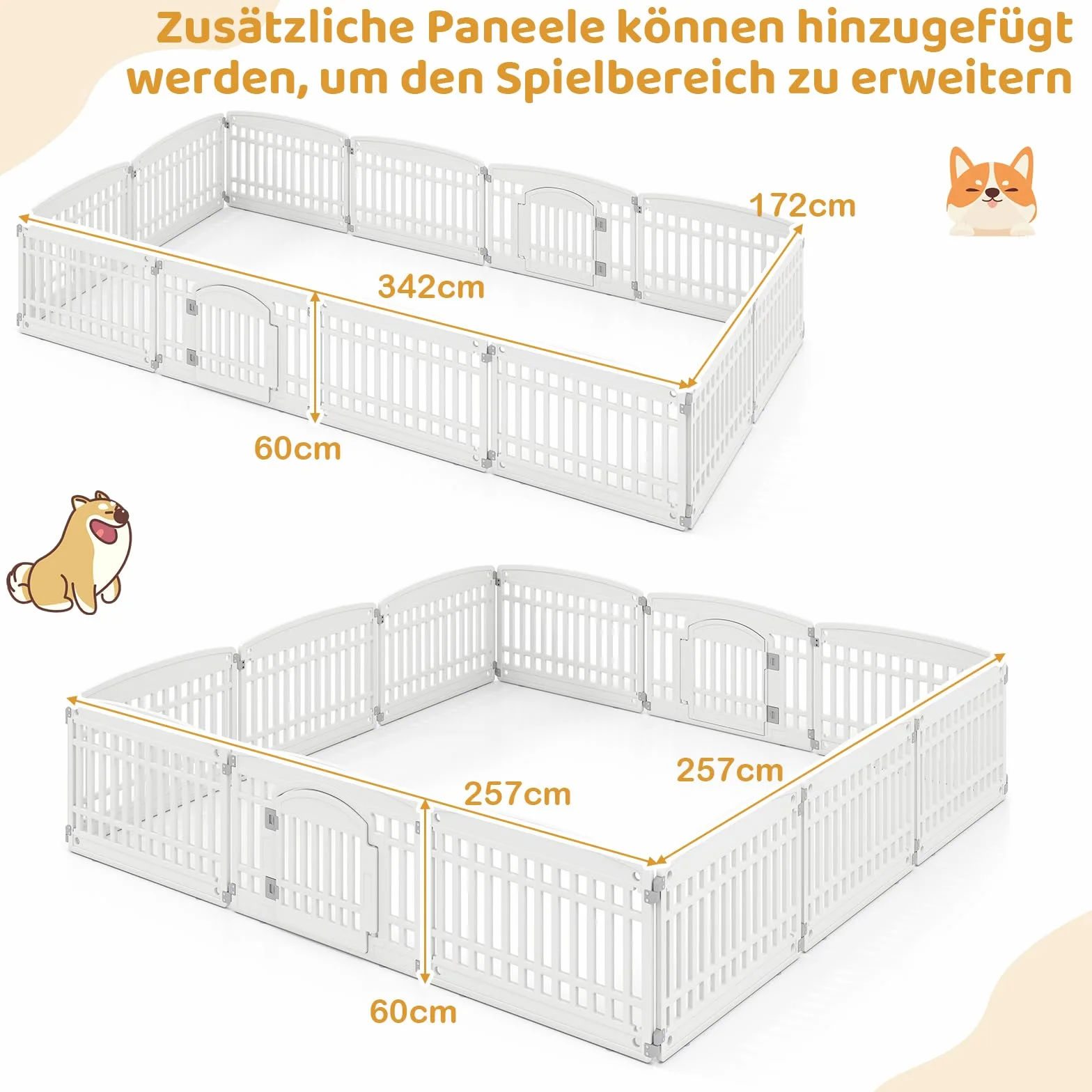 COSTWAY Kojenko dla szczeniaków z 6 panelami, białe drzwi