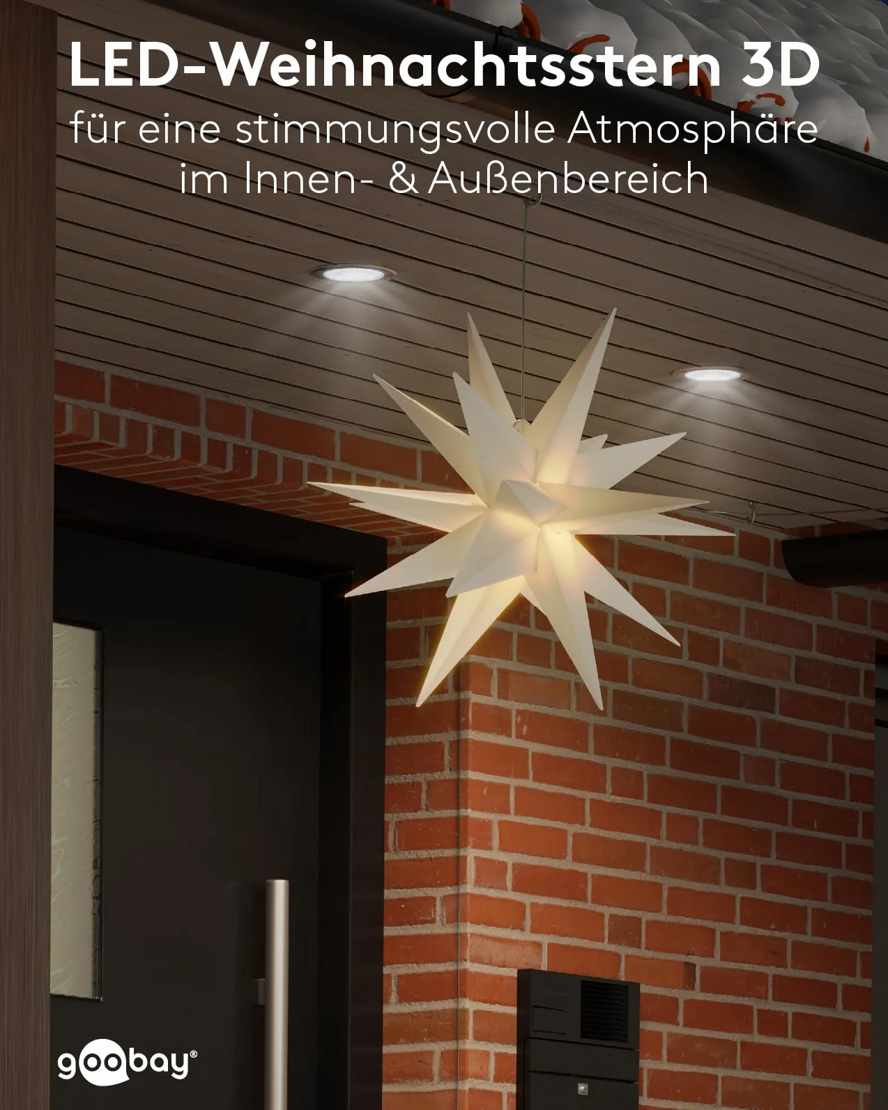goobay 64789 Gwiazda bożonarodzeniowa LED 3D Ø 56 cm/gwiazda z 18 zębami i timerem/dekoracja bożonarodzeniowa/gwiazda LED zapewnia nastrojową atmosferę/transformator zewnętrzny 4,5 V/dekoracja