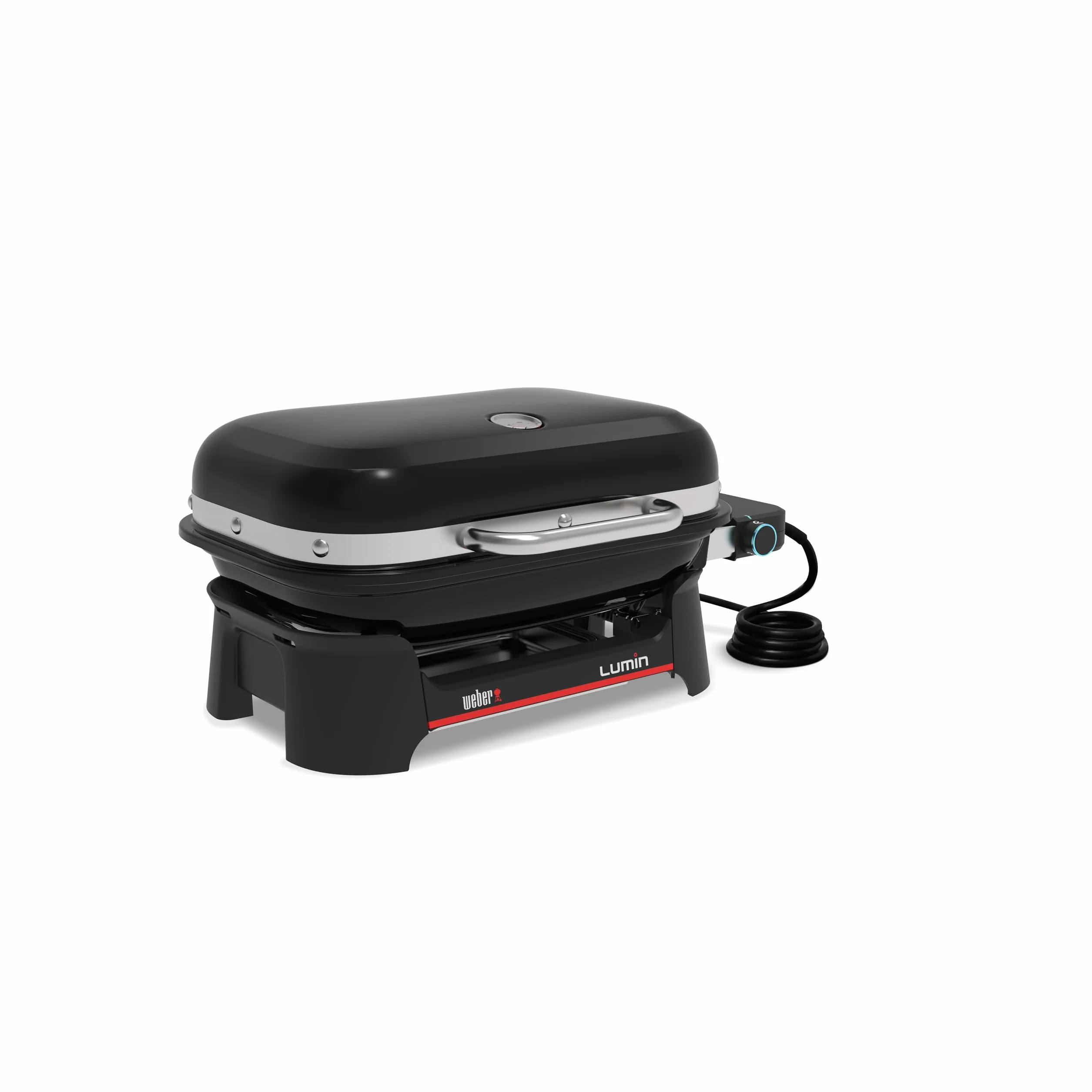 Weber Lumin Compact Przenośny Kompaktowy Grill Elektryczny, do 315 °C, z Termometrem w Pokrywie, Ruszty z Emaliowanego Żeliwa, Powierzchnia Grillowania 43 X 32 cm, Czarny (1502044)