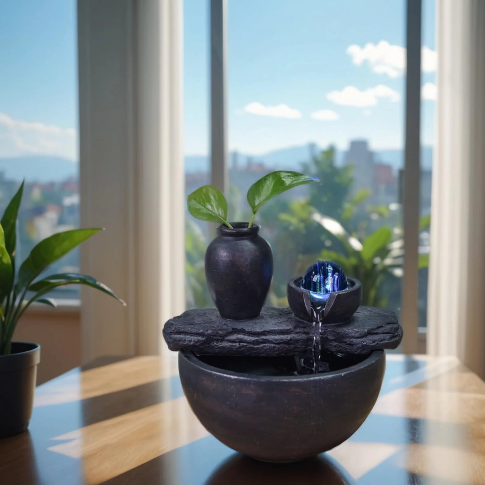 Zen Light SCFR22-I9 Silice Soli Flower Fontanna stołowa z wazonem i kolorowym światłem LED, 19 cm x 21 cm x 17 cm