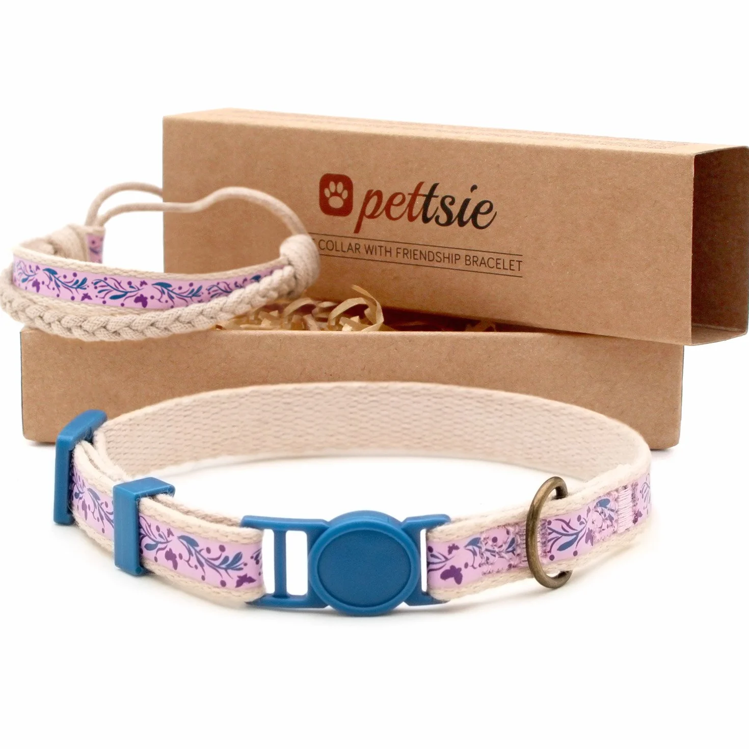 Pettsie Bransoletka przyjaźni dla kota z obroży, 100% bawełna, regulowana 19-29 cm, fioletowa