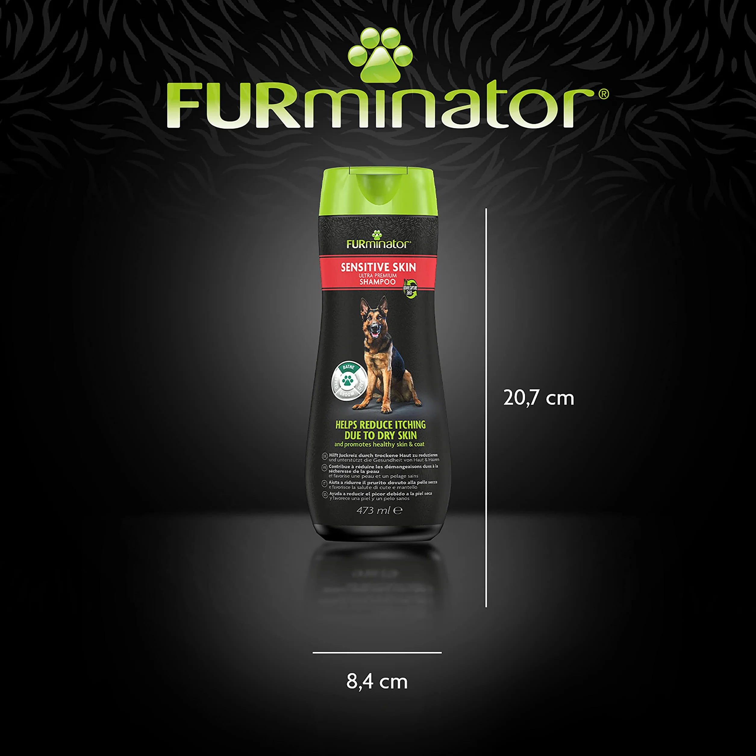 FURminator Sensitive Skin szampon dla psów – szampon premium dla psów o wrażliwej skórze, redukuje swędzenie spowodowane suchą skórą, 473 ml