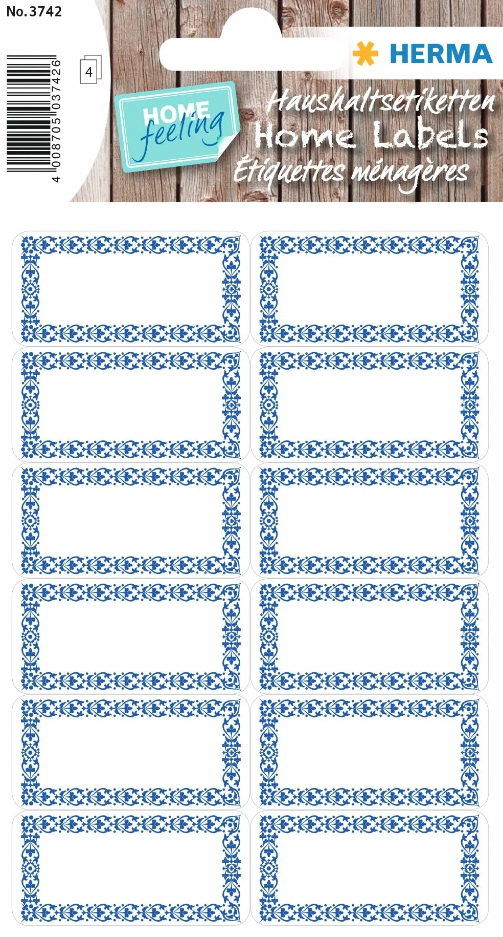 HERMA 3742 Etykiety na przetwory do marmolady, neutralne (39 x 29 mm, 48 naklejek, papier, matowe), samoprzylepne, trwale przylegające naklejki kuchenne na szklanki, butelki i słoiki, niebieskie/białe