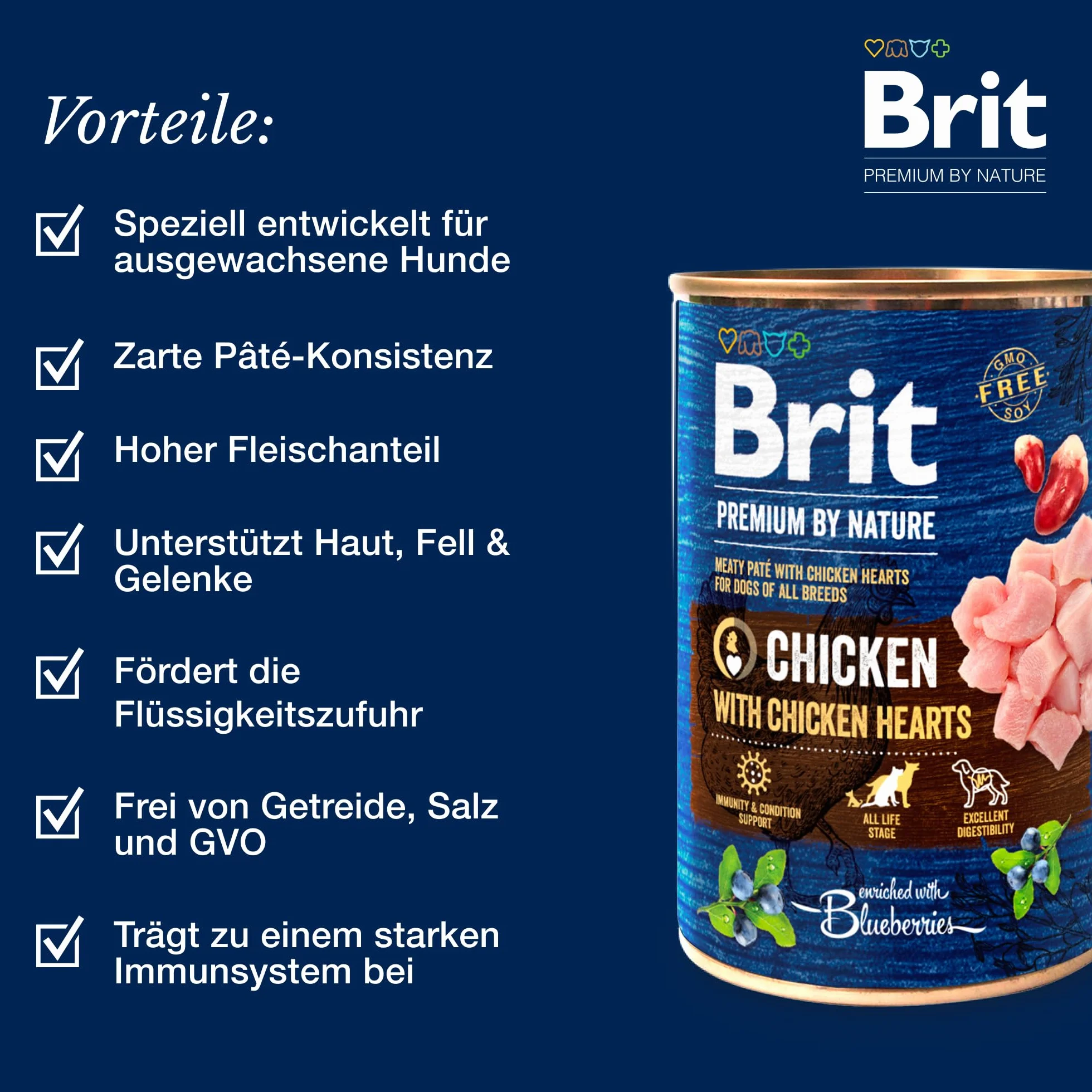Brit Premium by Nature mokra karma dla dorosłych psów, kurczak z serduszkami z kurczaka, pojedyncza karma, 6 x 400 g