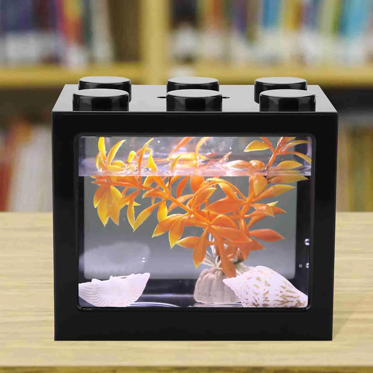 Qcwwy Akrylowe zestaw startowy do akwarium, mini szeregowe pojemnik z oświetleniem LED USB (czarna)