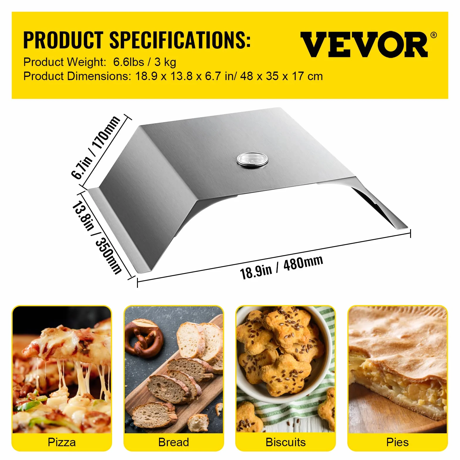 VEVOR Zestaw pieca do pizzy, grill ze stali nierdzewnej, zestaw do robienia pizzy do większości grillów węglowych 56 cm, zestaw pieca do pizzy zawierający komorę do pizzy, okrągły kamień do pizzy 33