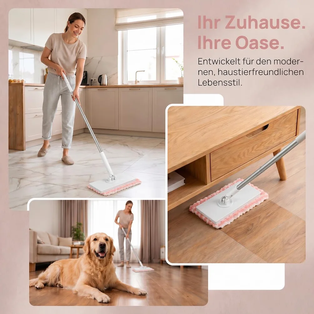 Mop z systemem zaciskowym i zaciskowym, podłoga z 10 ścierkami z mikrofibry wielokrotnego użytku, bez mycia rąk, jeden przycisk do wymiany, mini mop z automatyczną ściereczką zaciskową, do domu i