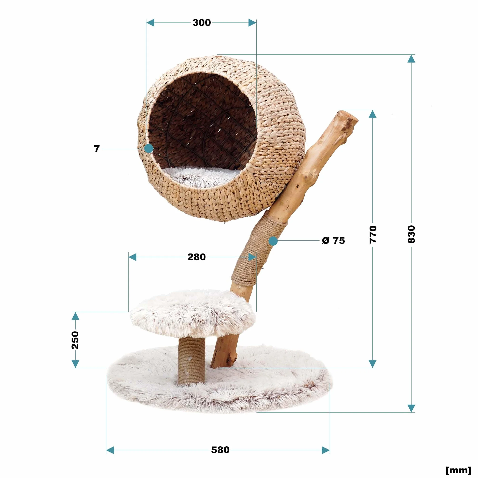 Fudajo Designerski drapak dla kota 83cm w stylu gałęzi z pluszem i koszykiem do leżenia