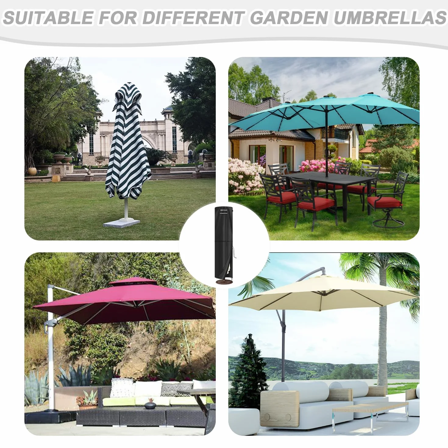 Pokrowiec na parasol przeciwsłoneczny, pokrowiec ochronny na podwójny parasol przeciwsłoneczny 4 m, wodoszczelny, wiatroszczelny, tkanina Oxford 420D 270x60/60cm