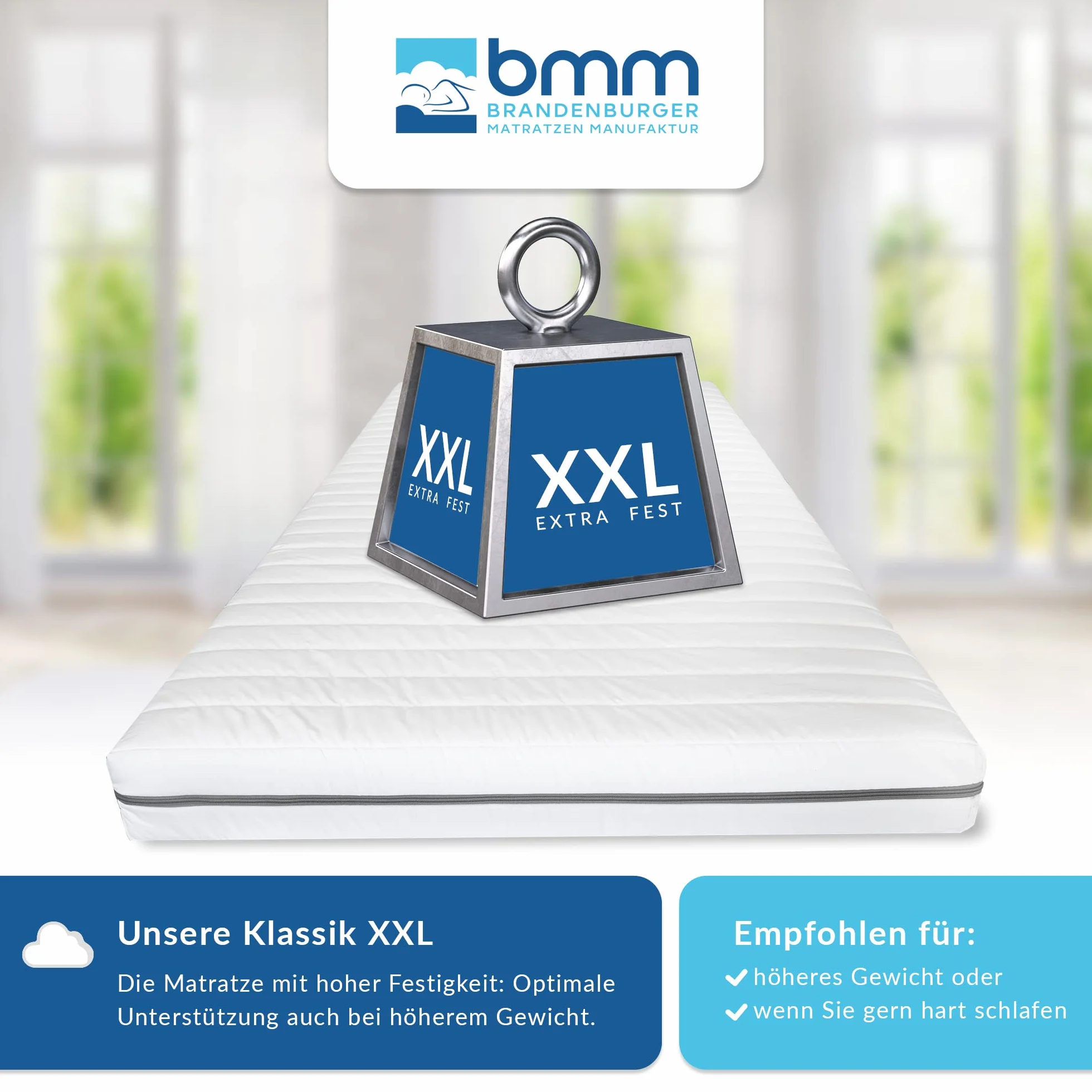 BMM Materac 90 x 200 cm, klasyczny rozmiar XXL, stopień twardości H4, bardzo twardy, z certyfikatem Öko-Tex, ergonomiczny, 7-strefowy materac, wysokość 12 cm, wyprodukowany w Niemczech