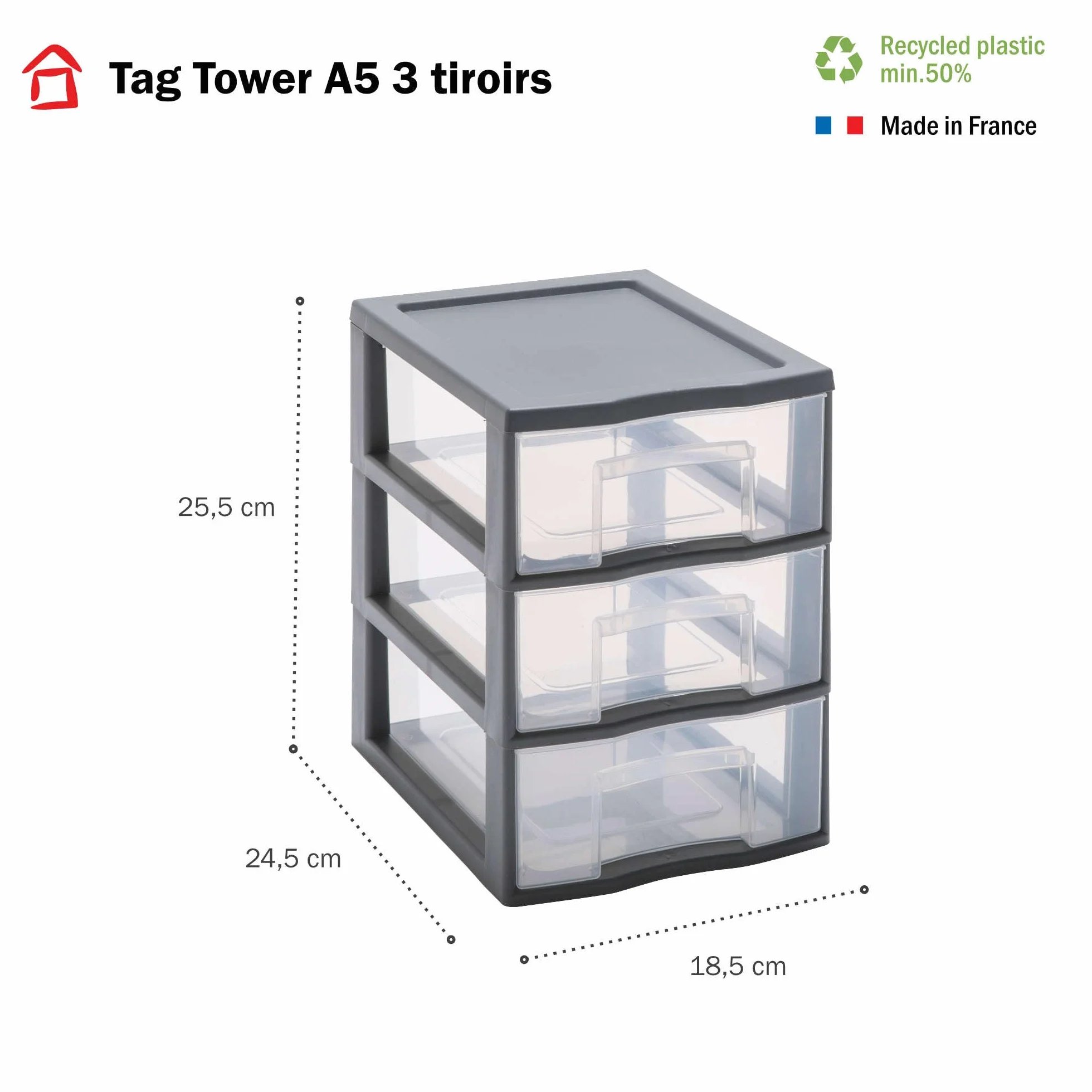 Sundis TAG TOWER format A5-3 szuflady z uchwytami na etykiety i systemem zabezpieczającym przed upadkiem - Antracyt