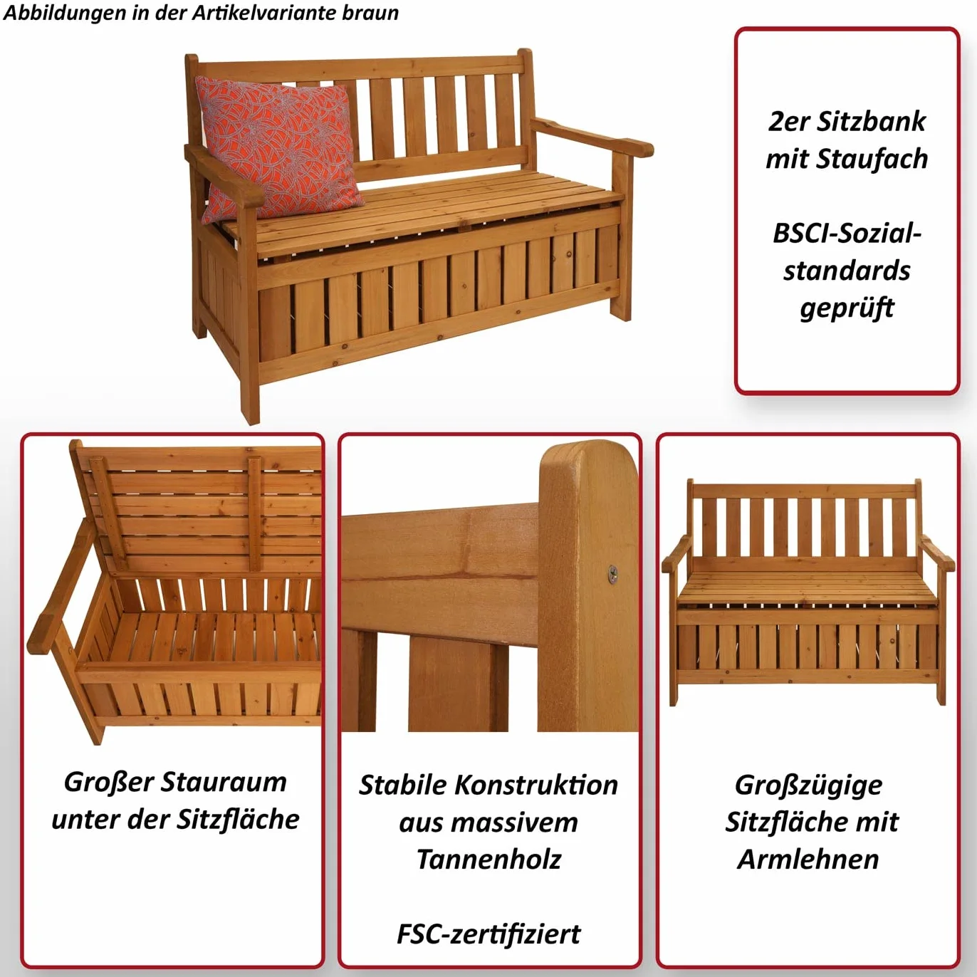 Mendler Ławka ogrodowa HWC-L68 z miejscem do przechowywania Jodła Drewno MVG 114 cm Brązowy