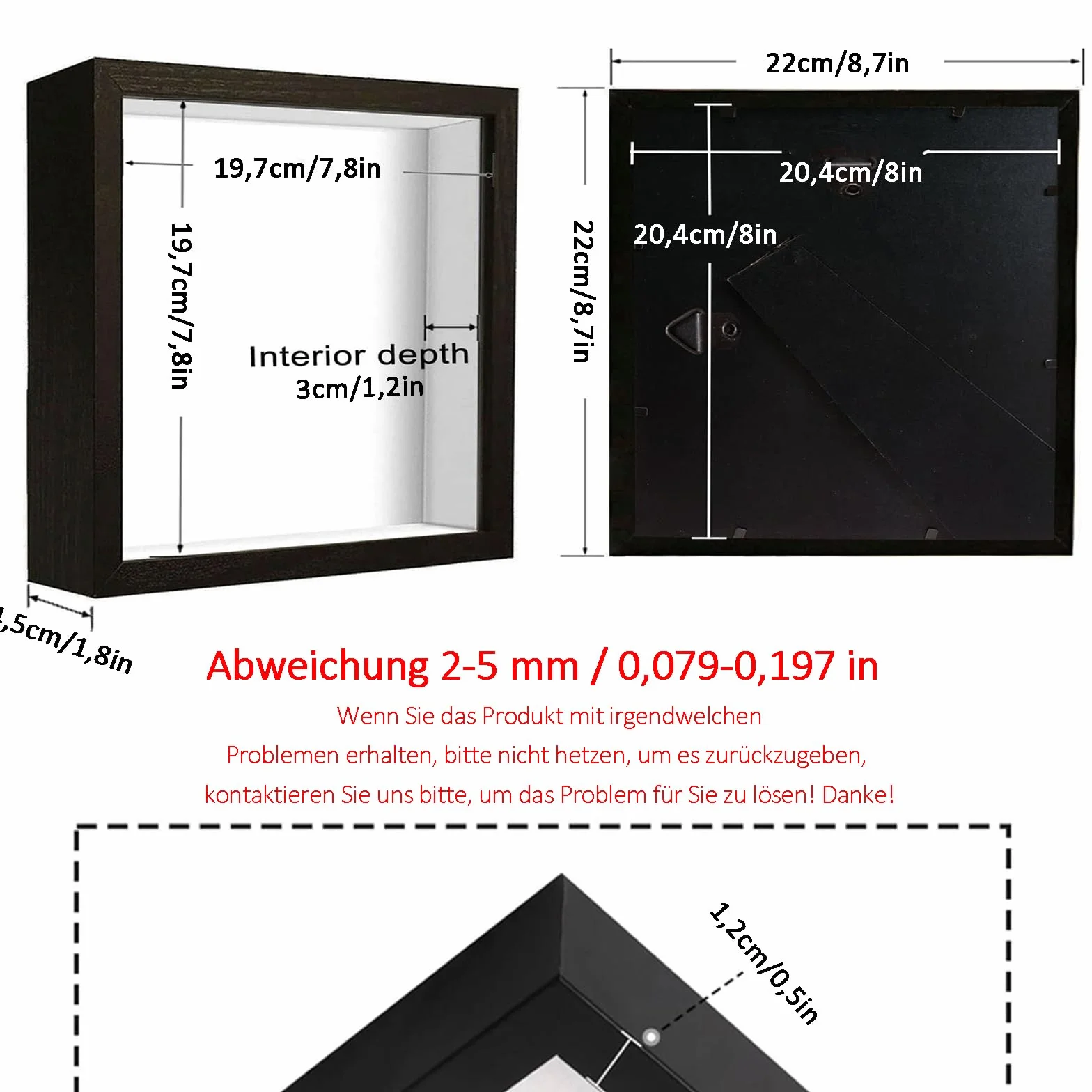 Ramka na zdjęcia do napełniania, głęboka ramka na zdjęcia do napełniania 20 x 20 cm, z przezroczystą płytą akrylową, ramka obiektowa 3D, głęboka 3 cm, na przedmioty, kwiaty, prezent ślubny, czarna