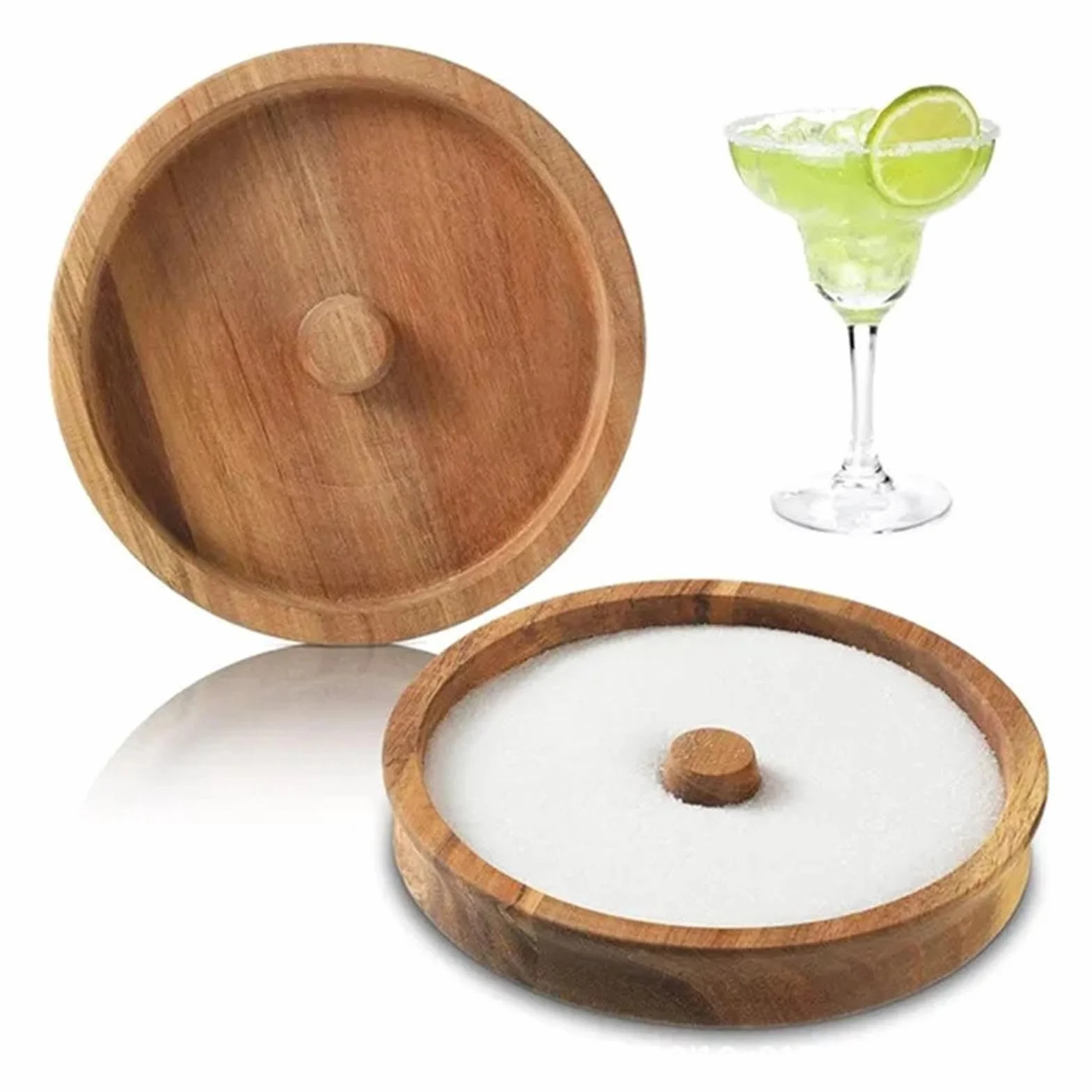 Margarita Salt Rimmer - Margarita Salt Rimmer i Sugar Rimmer do koktajli, wielofunkcyjny drewniany pojemnik na cukier, przeno?na drewniana taca, rimmery koktajlowe do napojów, akcesoria do soków
