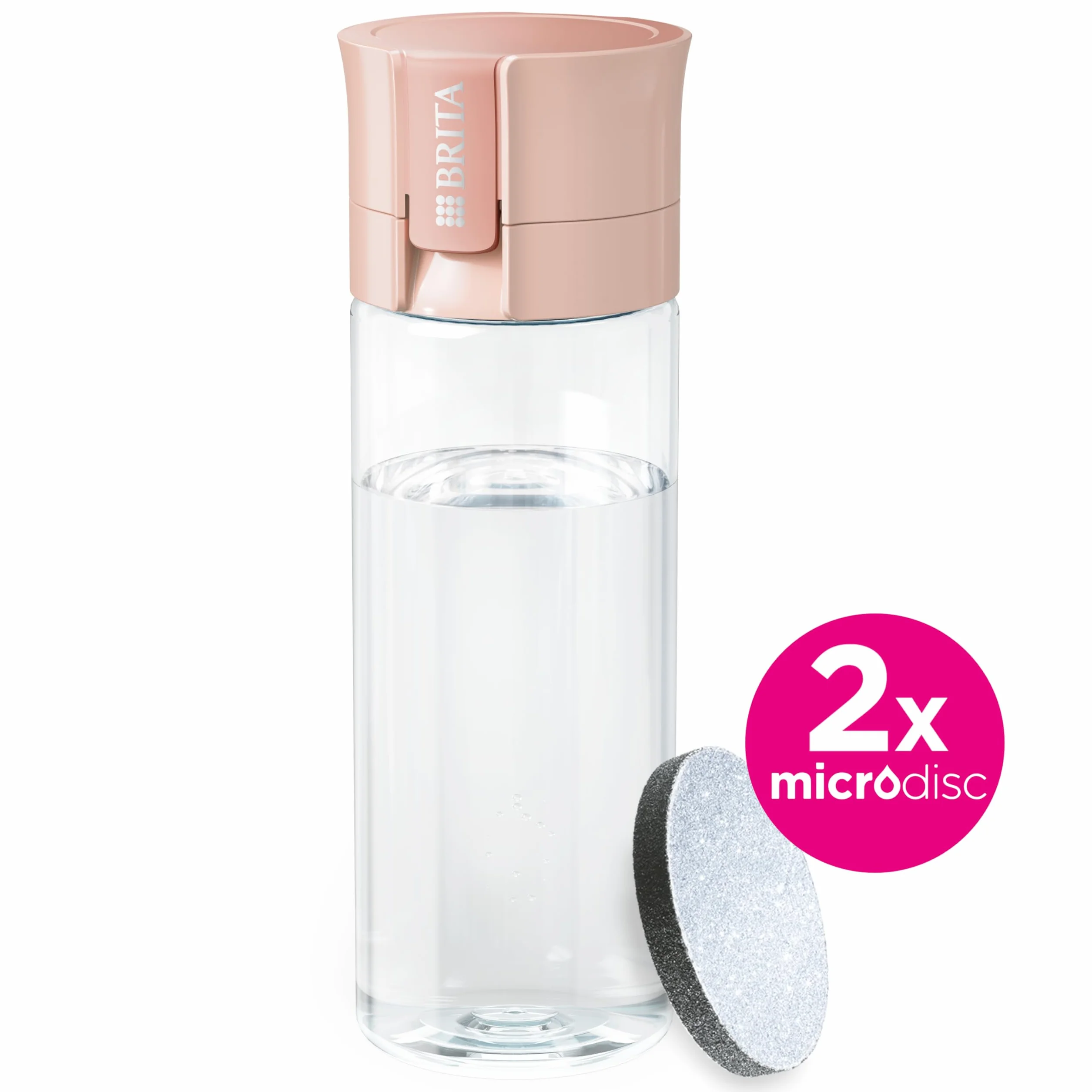 BRITA Butelka filtrująca Vital pastelowa brzoskwinia (0,6l) zawiera 2 filtry MicroDisc - filtruje chlor, zanieczyszczenia, hormony i pestycydy, zachowuje cenne minerały