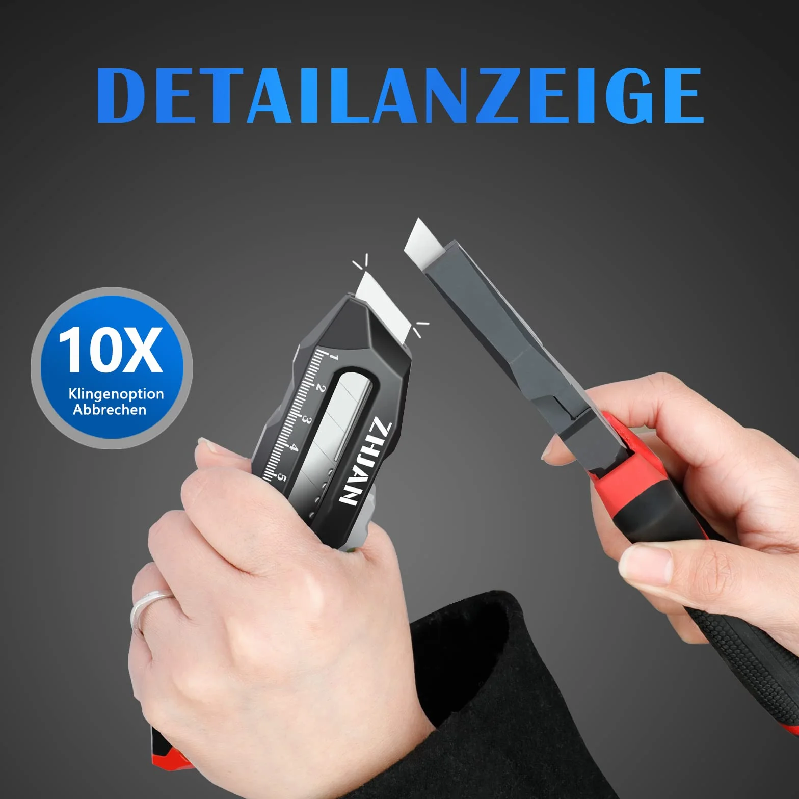 Wysuwany nóż użytkowy z poziomicą i linijką, SK5 Multifu Box Cutter z 10 zapasowymi ostrzami, do mierzenia, cięcia kartonów, kartonów i pudełek