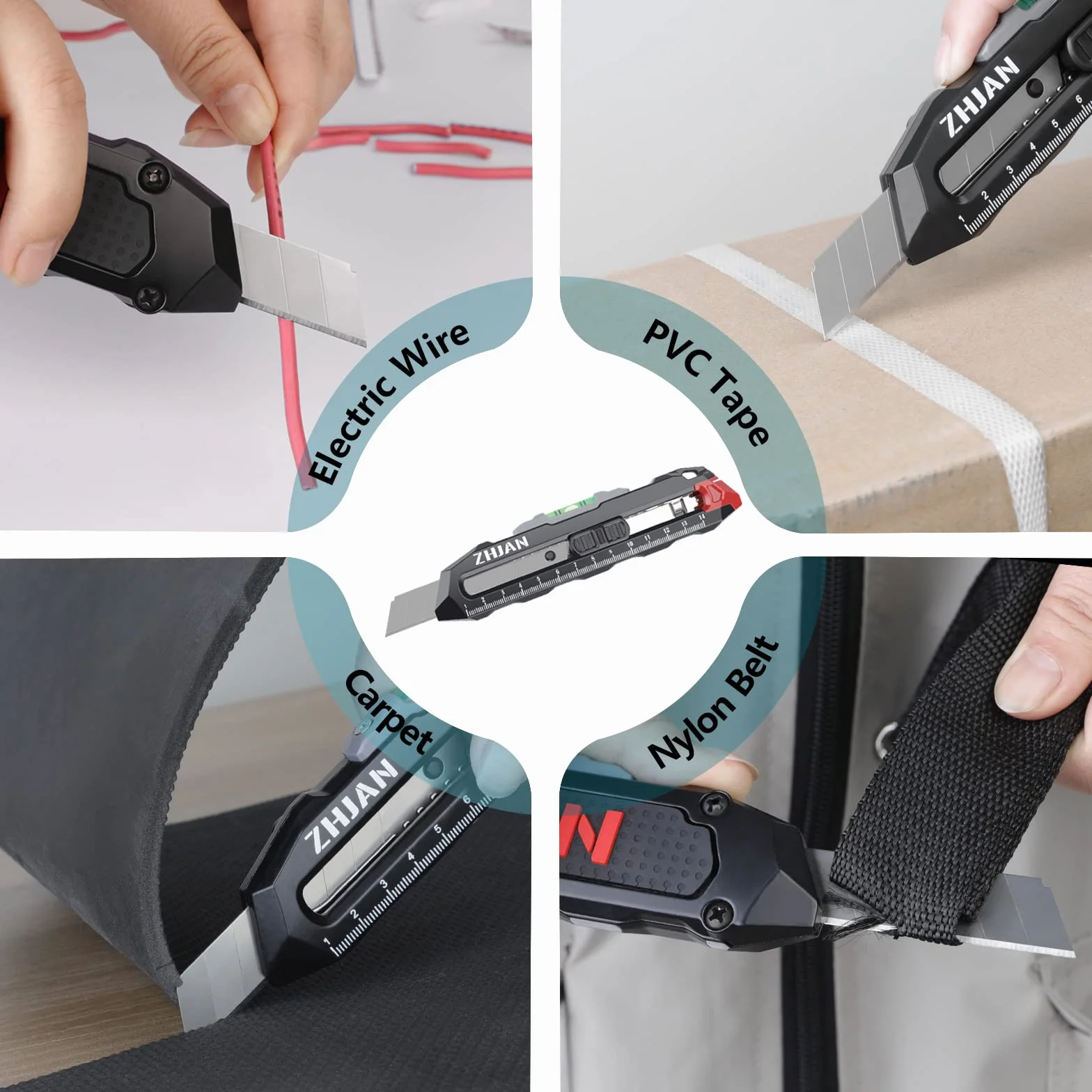 Wysuwany nóż użytkowy z poziomicą i linijką, SK5 Multifu Box Cutter z 10 zapasowymi ostrzami, do mierzenia, cięcia kartonów, kartonów i pudełek