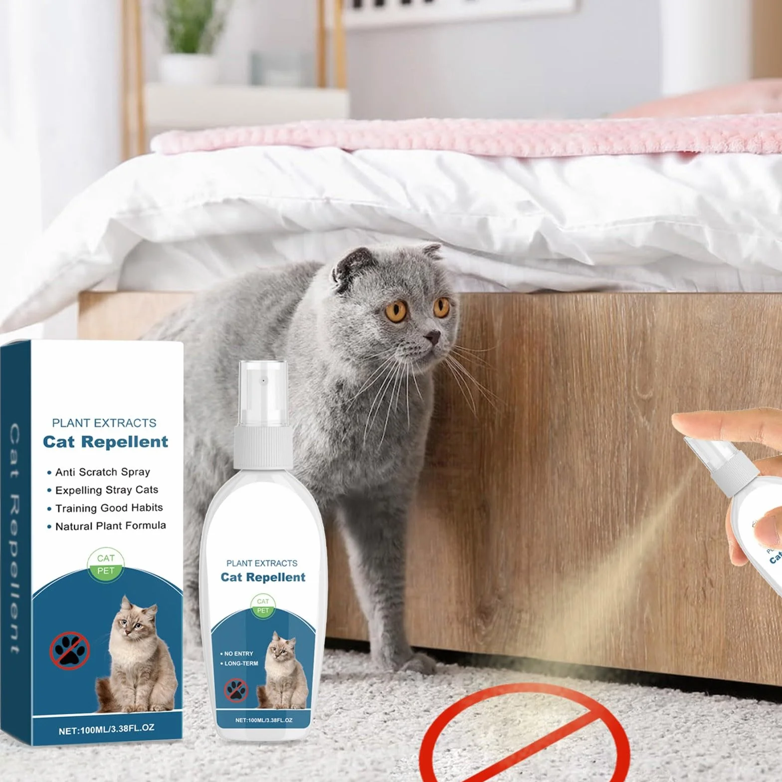 Spray do odstraszania kotów, 100 ml, środek odstraszający koty do użytku wewnątrz i na zewnątrz, spray przeciw zarysowaniom, naturalne składniki, oddawanie moczu i zarysowania, na dywany