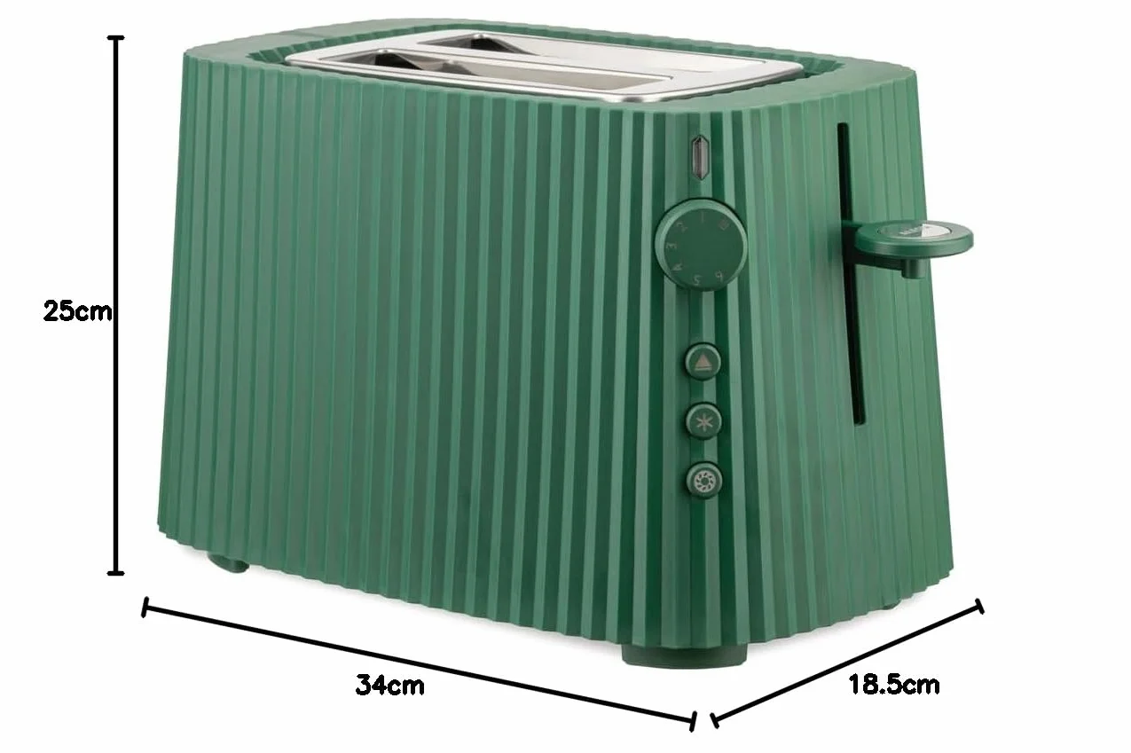Alessi Plissé MDL08 GR - designerski toster, sześć stopni pozłacania, z żywicy termoplastycznej, wtyczka europejska 850 W, zielony