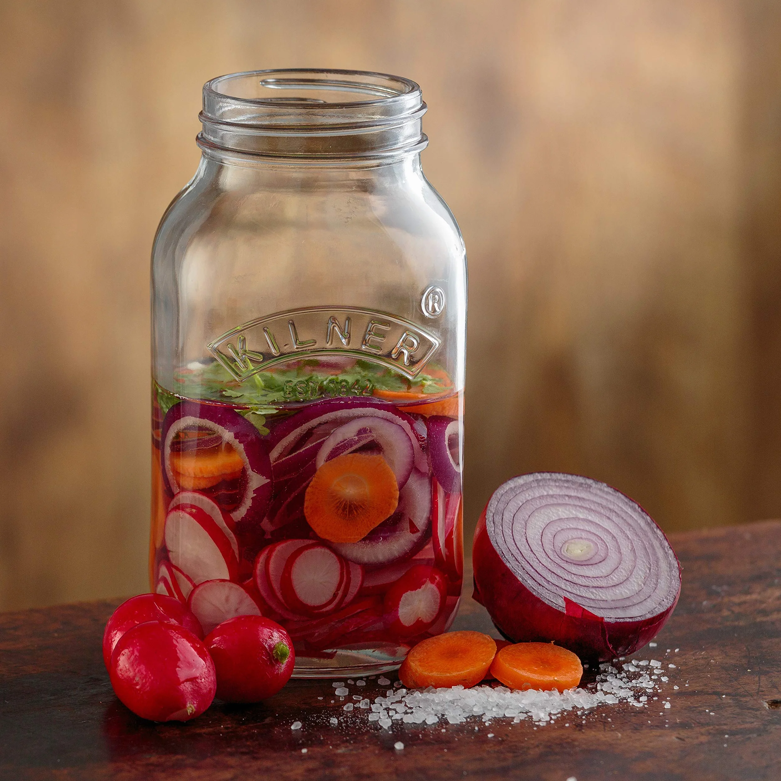 KILNER Zestaw do fermentacji / 2 x słoik o pojemności 1 l z pokrywką fermentacyjną/łatwe przechowywanie warzyw/zestaw startowy do fermentacji/konserwowanie warzyw, takich jak kiszona kapusta i