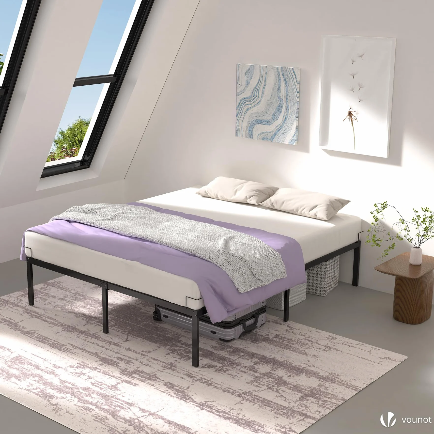 VOUNOT® Stelaż łóżka 180x200 cm z metalu z listwami i miejscem do przechowywania pod łóżkiem, rama łóżka do sypialni i pokoju gościnnego, cichy i solidny, wysokość 36 cm, czarny