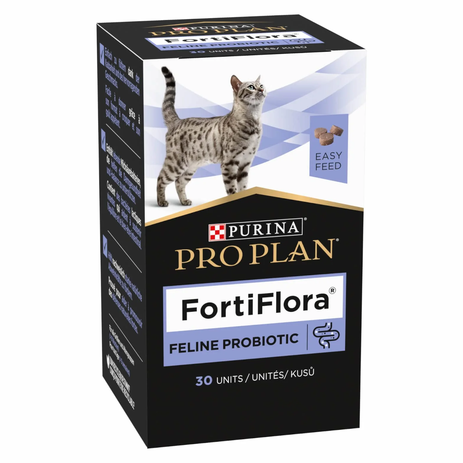 Pro Plan Forti Flora, karma uzupełniająca dla kotów wspomagająca zdrowie jelit, z probiotykami, 30 tabletek do żucia