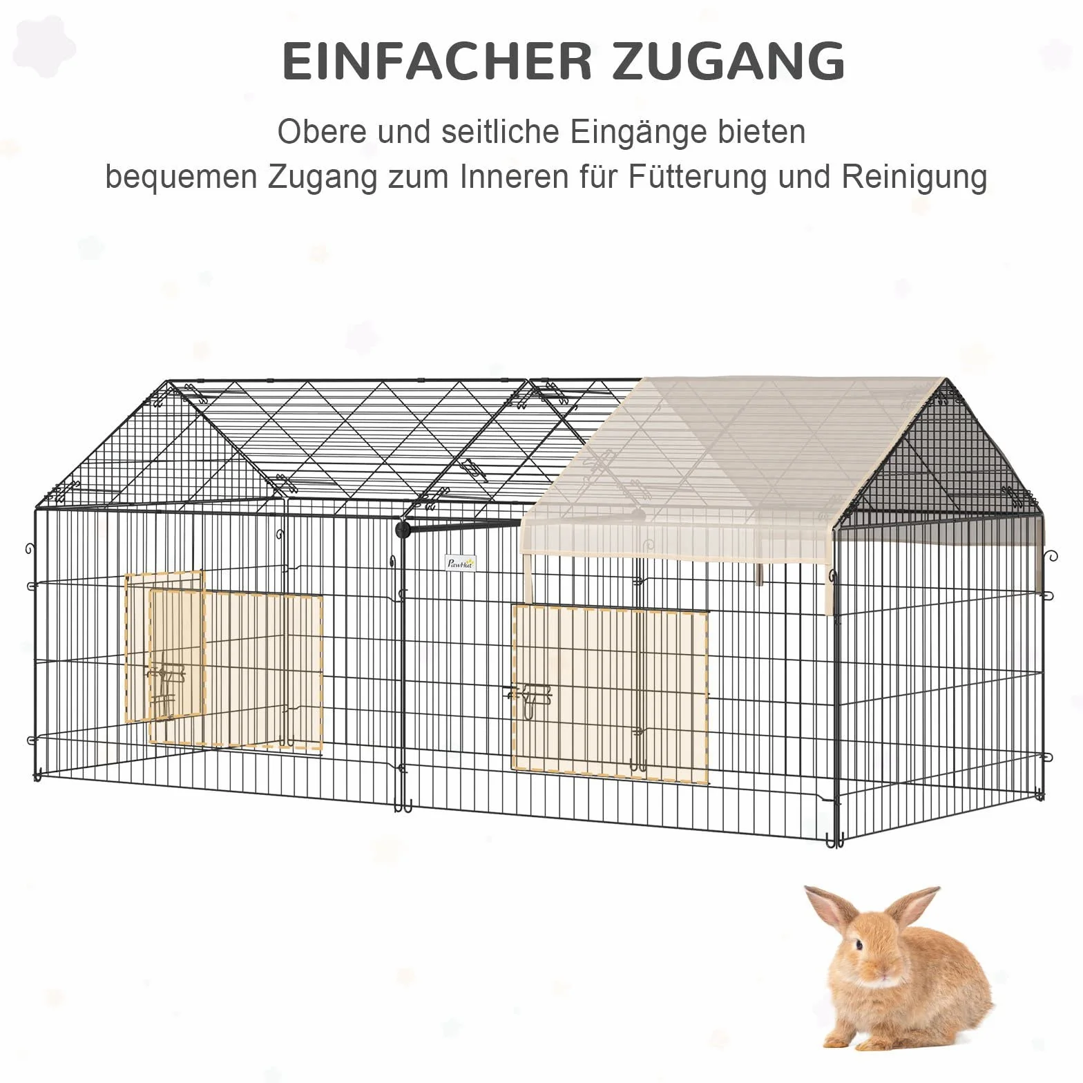 PawHut Wybieg dla małych zwierząt, wybieg dla świnek morskich, kojec z osłoną, wybieg dla małych zwierząt, stal, 220 x 103 x 103 cm, beżowy