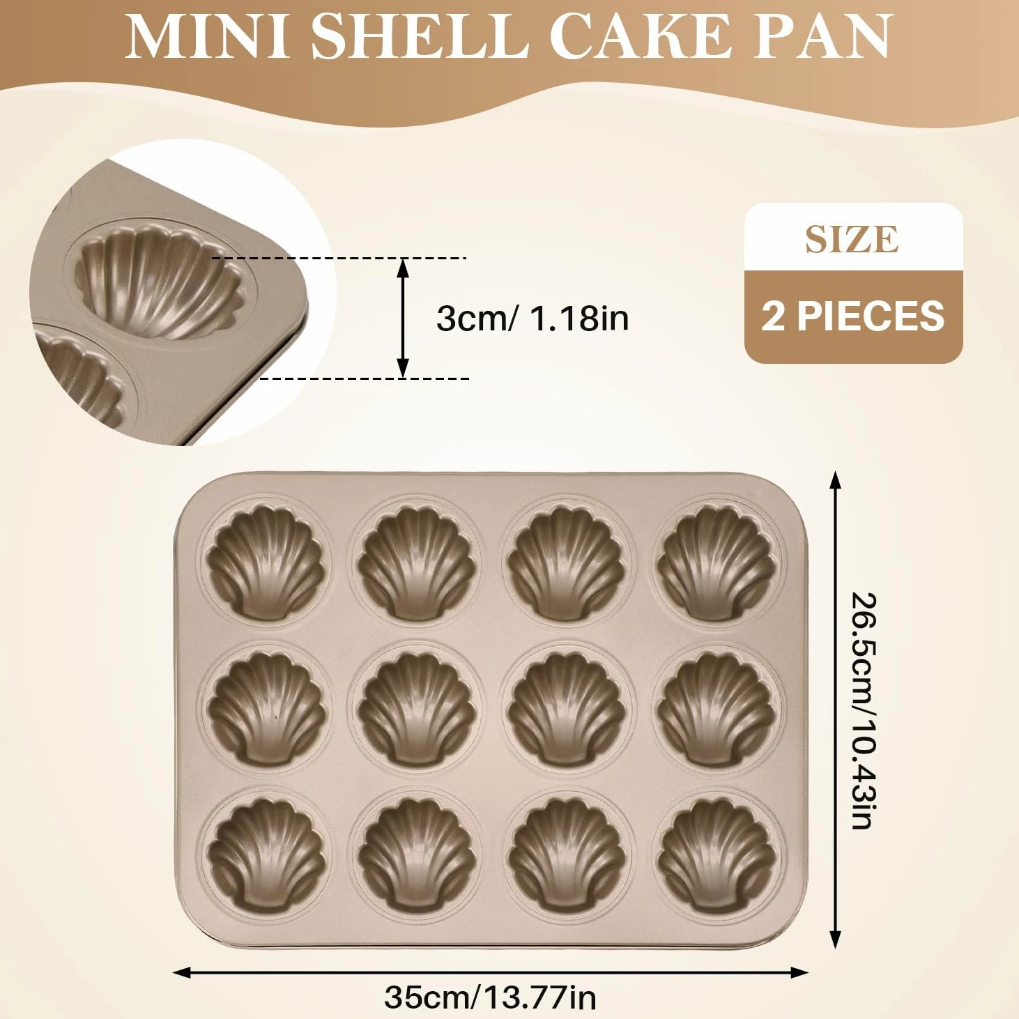 Nonstick Madeleine Pan, 12 Cavity Madeleine Cookies Trays Baking Pan Mold for Oven Baking, Warp Resistants Shell Shape Madeleines Mold Cake Pans