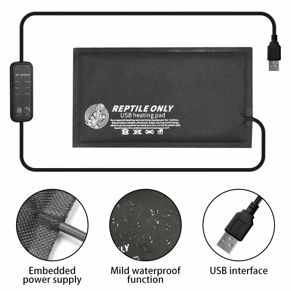 DONGKER Mata grzewcza dla gadów, USB 5 V, mata grzewcza, do terrarium, temperatura terrarium, płazy, mata dla zwierząt domowych, mata do terrarium węży, jaszczurek, żab