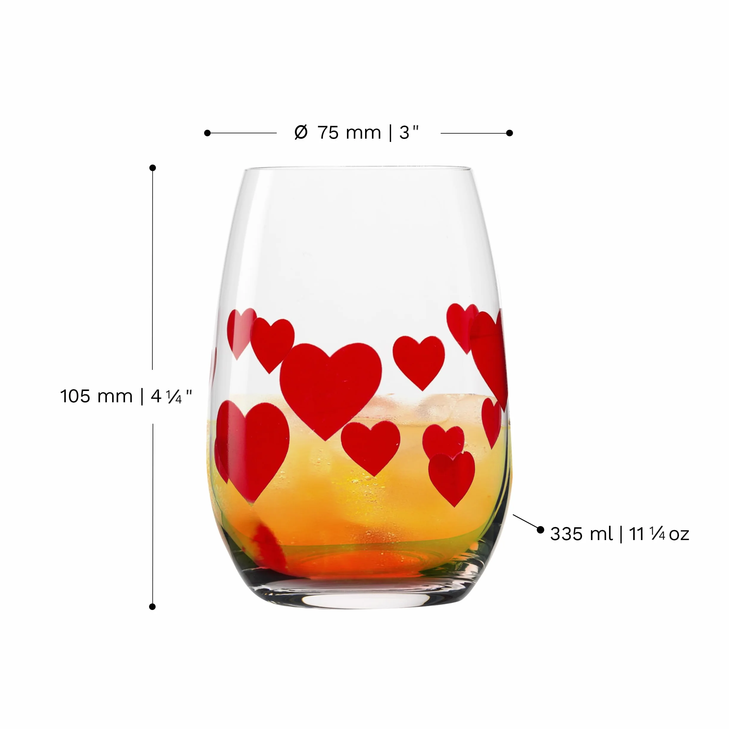 Stölzle Lausitz L'Amour Szklanki Czerwone Zestaw 6 szt. 335 ml – Eleganckie Szklanki do Wody z Motywem Serca – Kryształowe Szklanki do Soku – Nadające się do Zmywarki i Odporne na Uszkodzenia