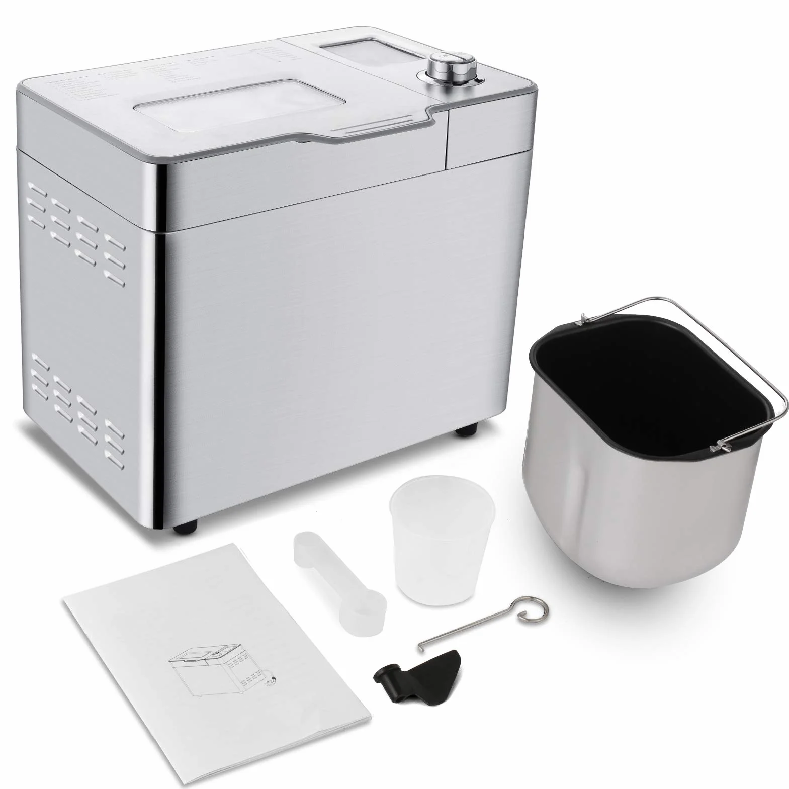 COOCHEER Backmeister automat do pieczenia chleba, 550 W, stal nierdzewna, 25 programów pieczenia, 3 formy do pieczenia i 3 stopnie przyrumienienia, kolor srebrny