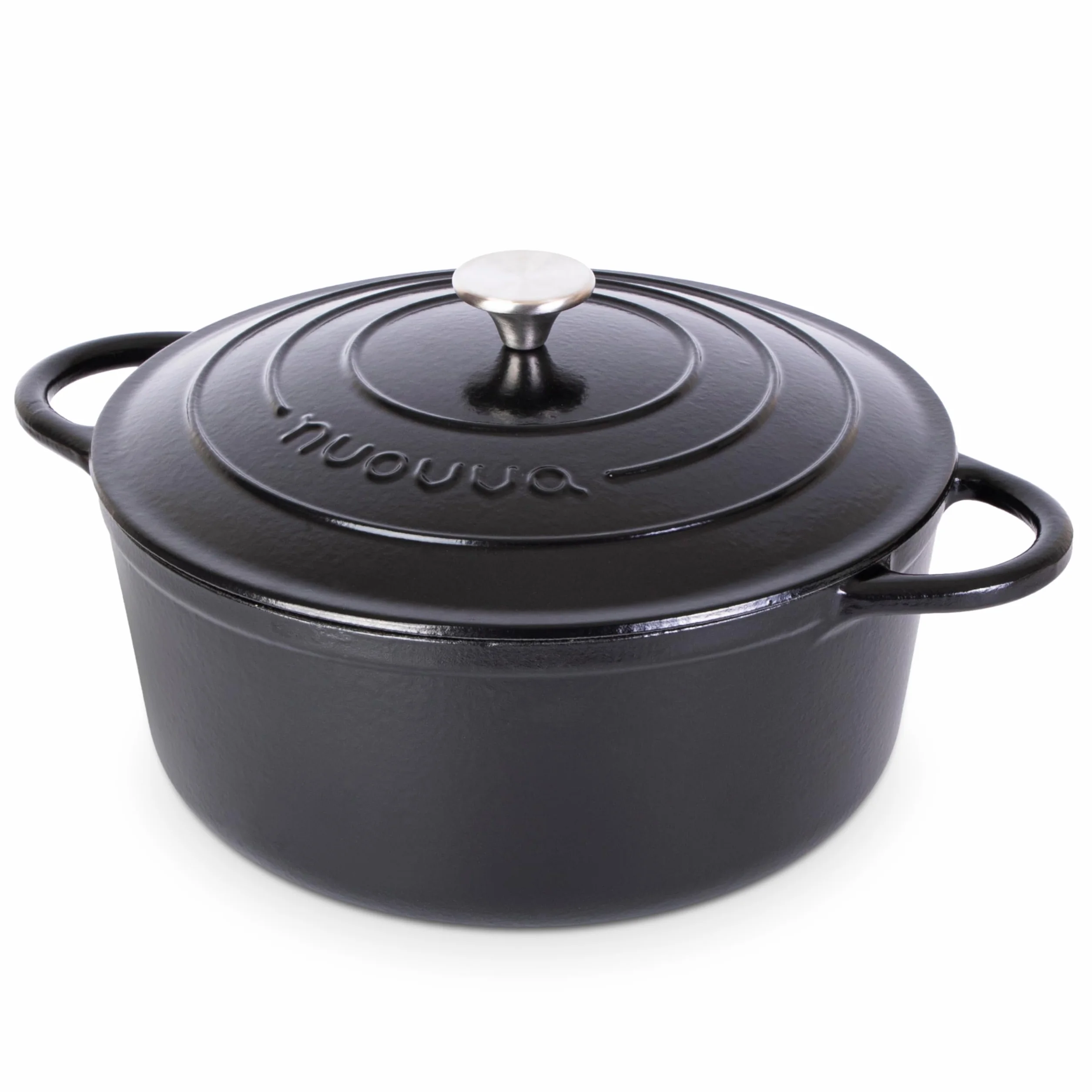 Garnki z Żeliwa z Pokrywką – Emaliowane, Nieprzywierające, Odporny na Piekarnik do 500° F – Solidne Garnki Holenderskie – Czarny, 7.3 Quart, 30cm – od Nuovva