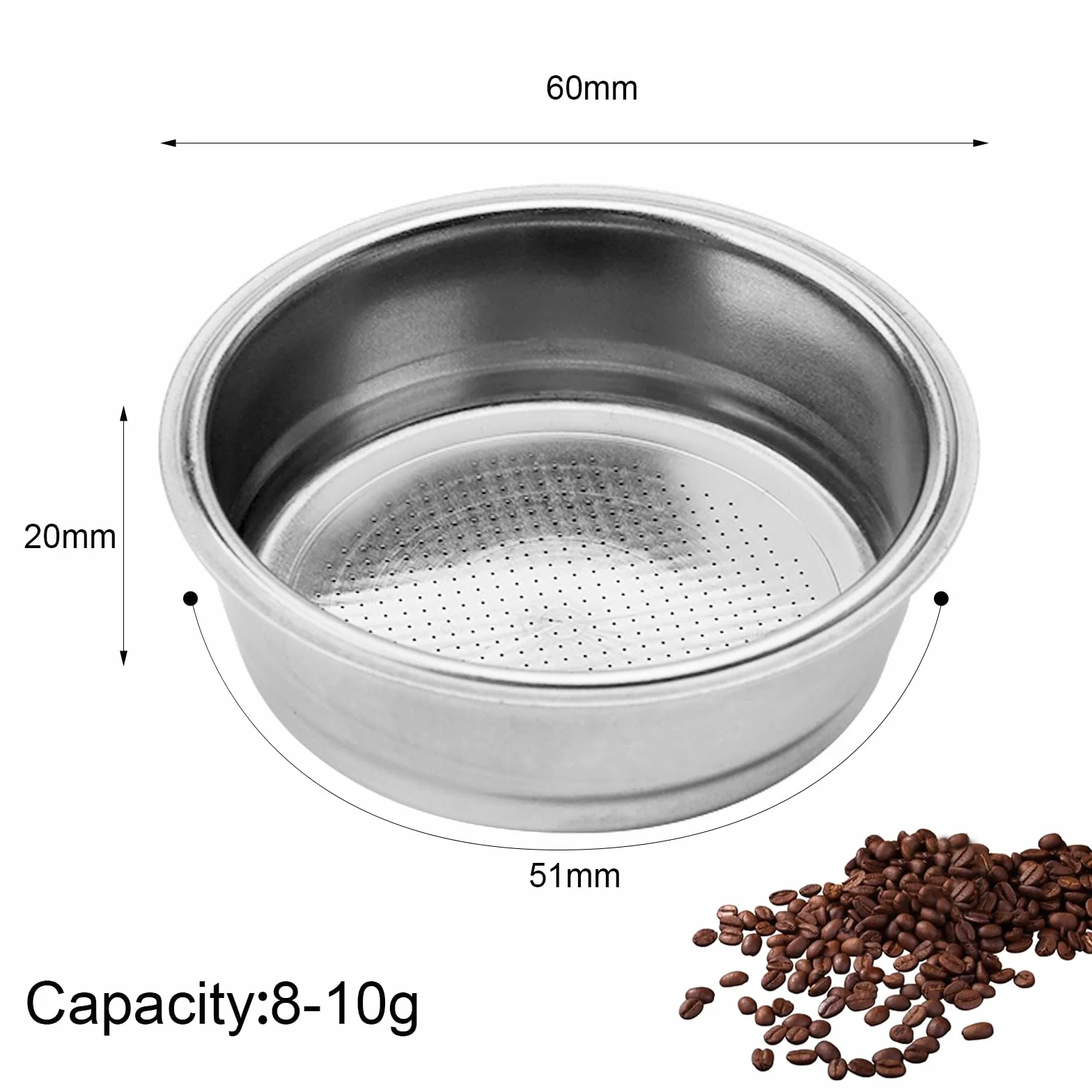 Sitko do kawy 51 mm, ze stali nierdzewnej, sitko do espresso, sitko filtrujące, filtr do kawy, kompatybilne z Delonghi, kosz filtrujący, akcesoria do ekspresu do espresso, 8-10 g (1 filiżanka)