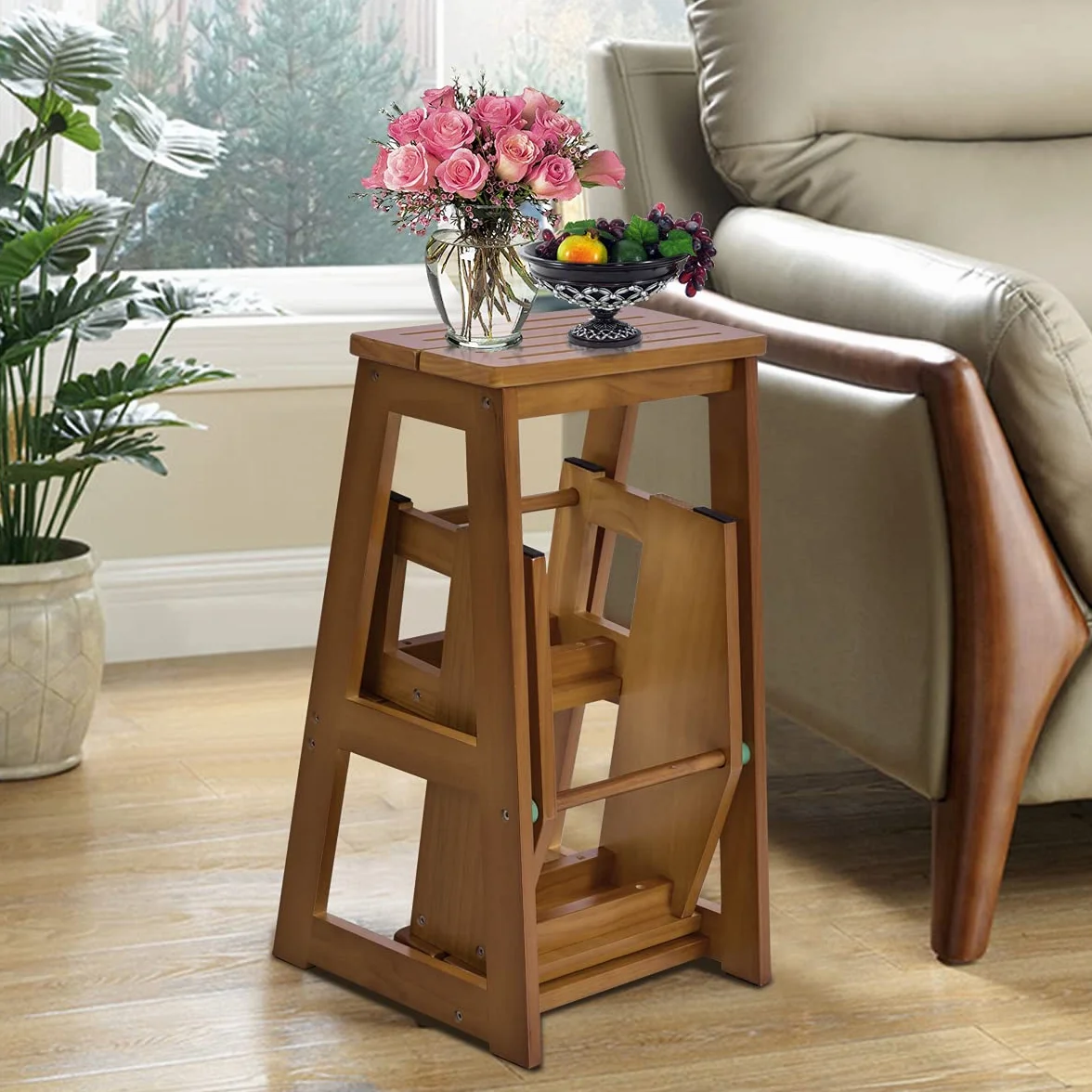 COSTWAY Drabinka taboret, 3 stopnie, krzesło drabinowe, składane krzesło do 150 kg, wysokość 66 cm, drabina z litego drewna, drabina do gospodarstwa domowego, pomoc przy wchodzeniu dla konia (natur)