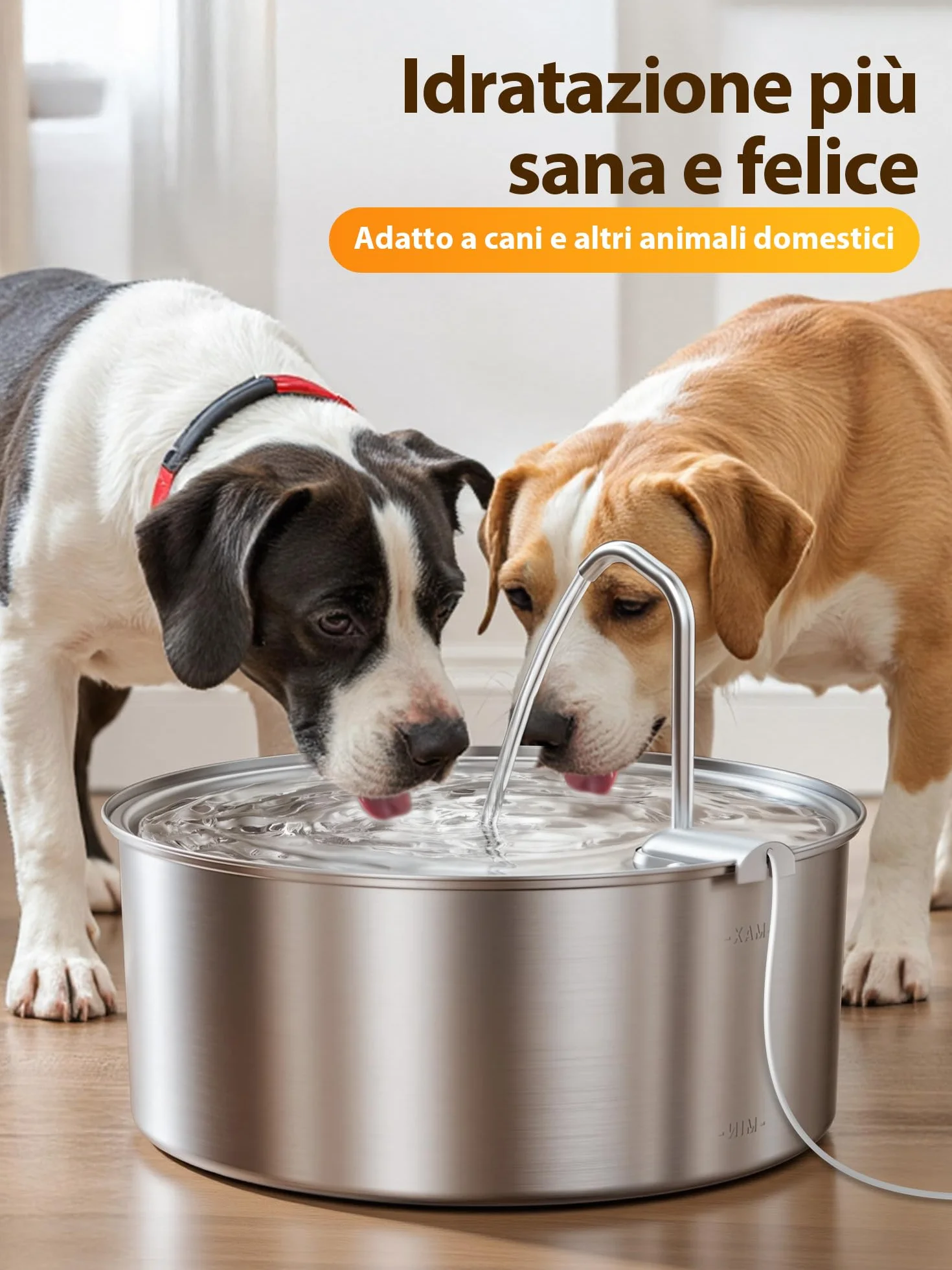 Kittyspout Fontanna dla Psa i Kota 8L, duża fontanna dla psów/kotów, ultra cicha miska psa, srebrna
