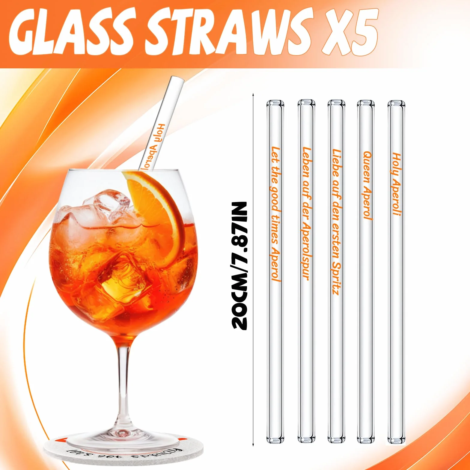 Joycabin 15 sztuk podstawek z filcu i szklanych słomek Aperol, prezent do wielokrotnego użytku, szklane słomki, okrągłe podstawki, dekoracja dla miłośników Aperol, letnia dekoracja stołu (białe)