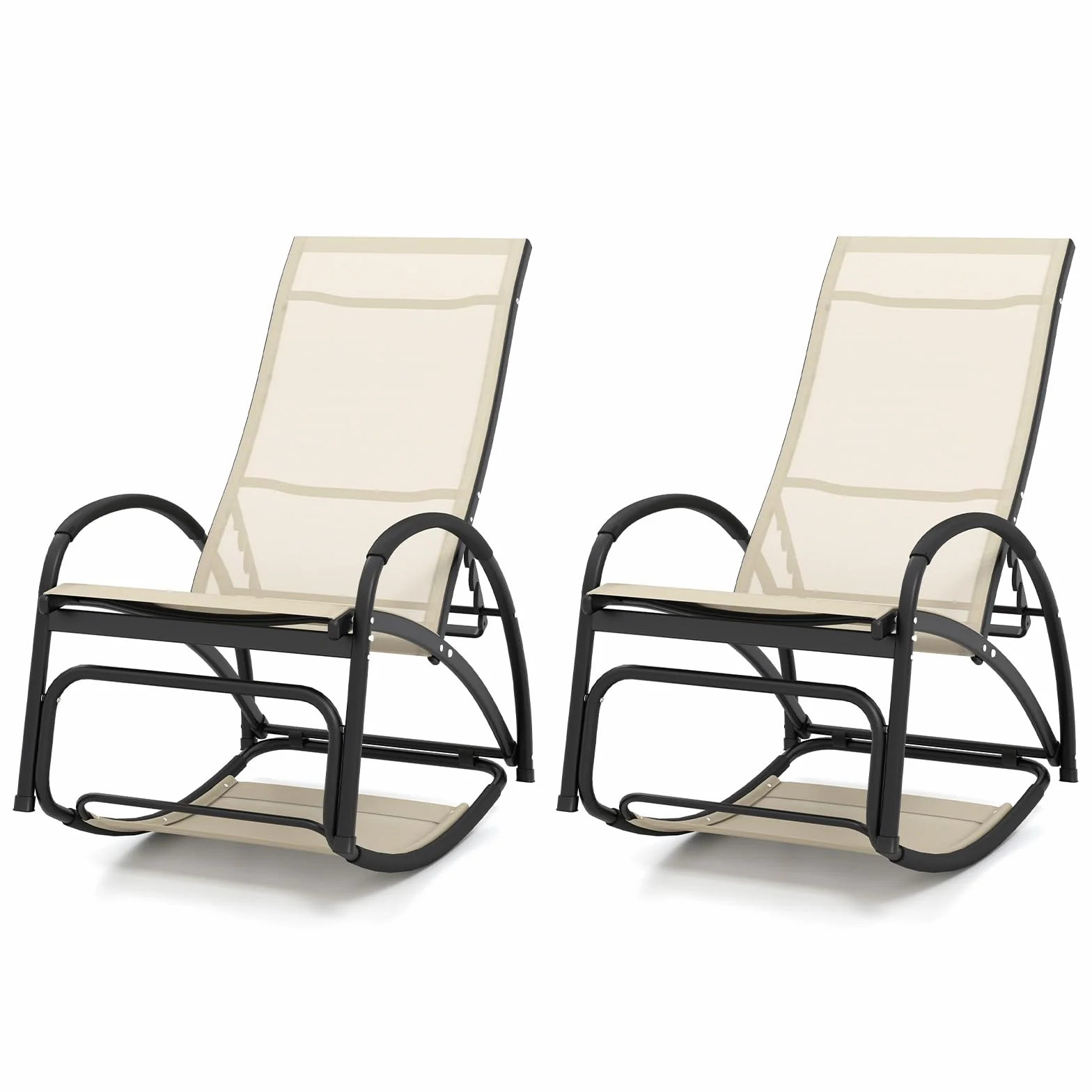 GIANTEX Fotel bujany 2 w 1, do użytku na zewnątrz, z kątem huśtawki 20°, 4 regulowane pozycje leżenia, podłokietniki, fotel bujany do ogrodu, obciążenie 150 kg (beżowy)