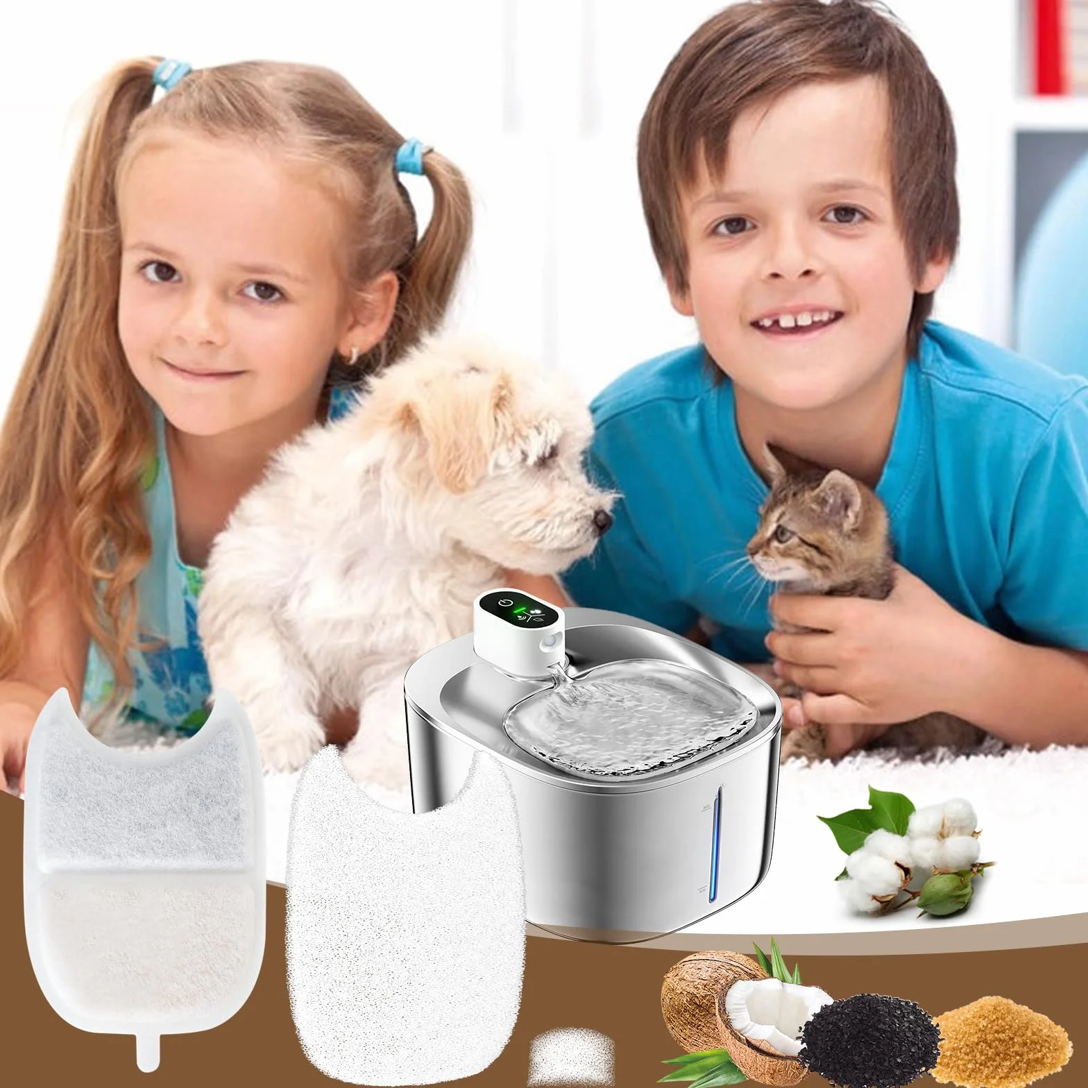 12 szt. filtrów do fontanny FEELNEEDY 4L dla kotów (model YPD-C004) – w zestawie 12 filtrów węglowych, 12 prefiltrów gąbkowych i 12 filtrów pompy