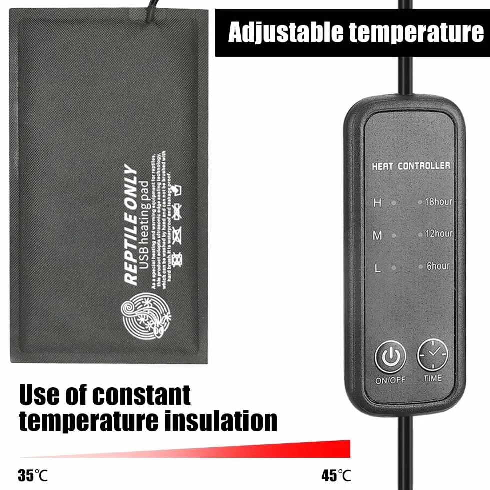 DONGKER Mata grzewcza dla gadów, USB 5 V, mata grzewcza, do terrarium, temperatura terrarium, płazy, mata dla zwierząt domowych, mata do terrarium węży, jaszczurek, żab