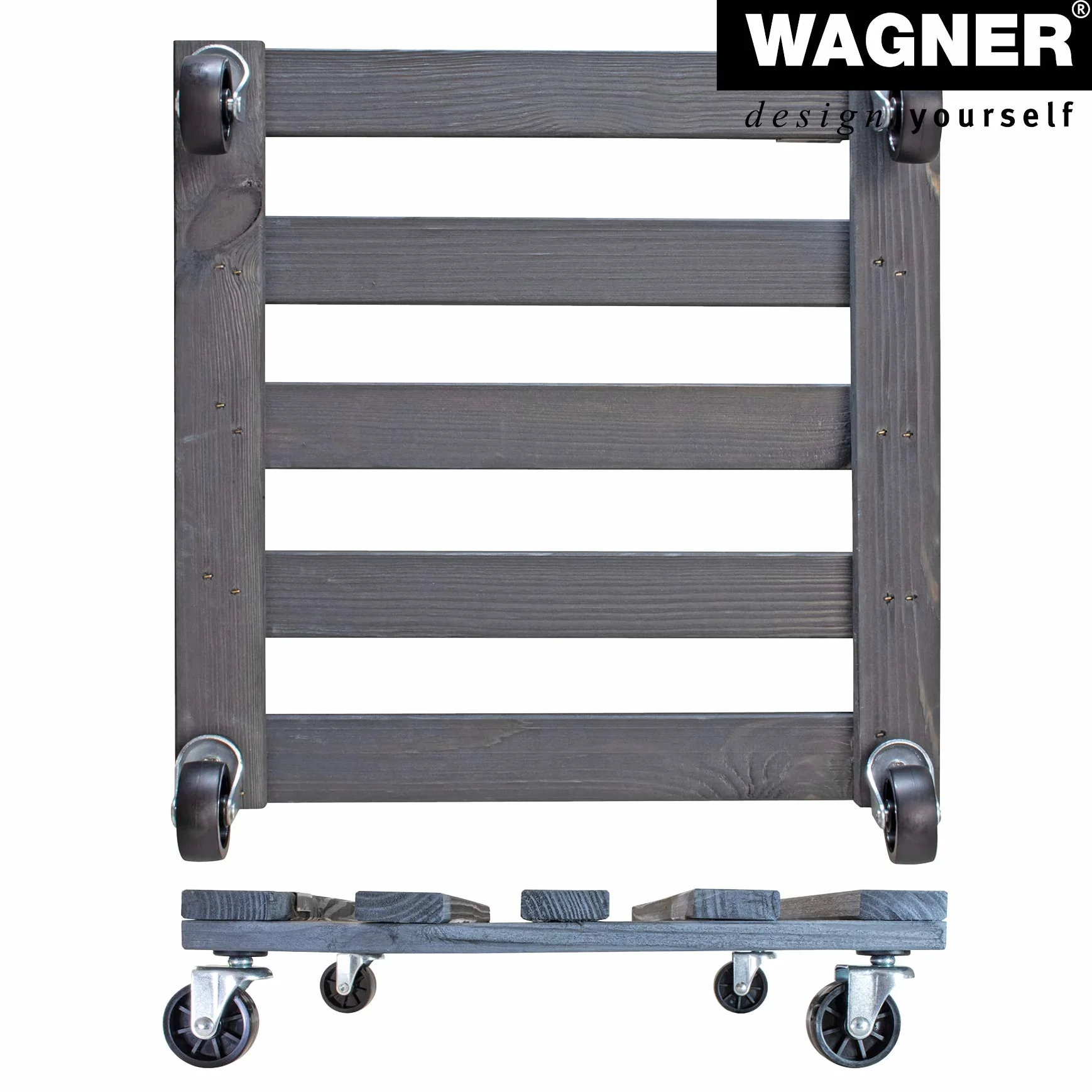 Wagner Wałek do roślin PALETTI 38 x 38 x 9,5 cm, do użytku na zewnątrz i wewnątrz, z litego drewna FSC®, antracytowy, nośność 120 kg, wyprodukowano w UE – 20042201