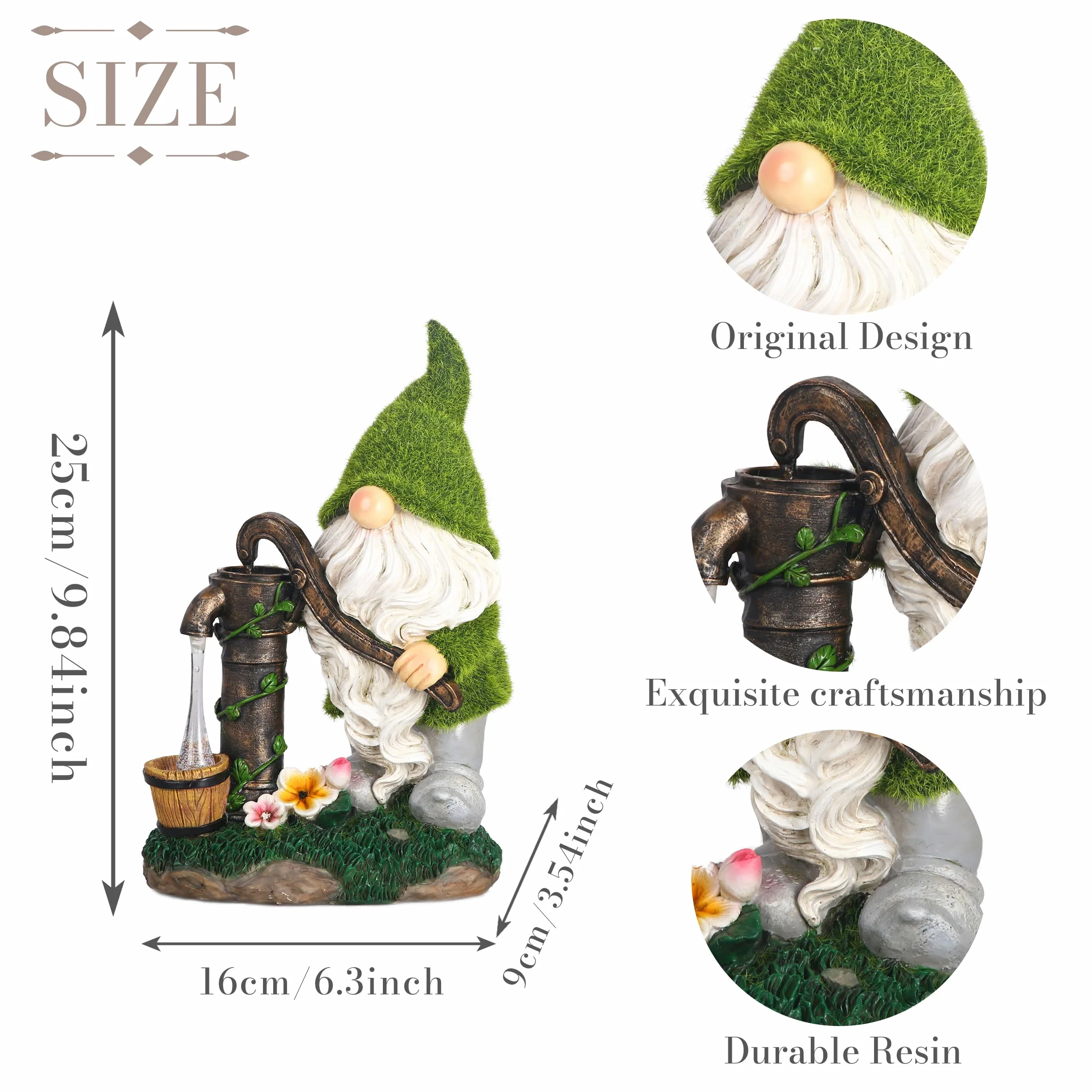 TERESA’S COLLECTIONS Krasnoludek Ogrodowy Zabawna Figura Wodoodporna Rysuj Słoneczna Lampa Wodna 29cm Figurki Ogrodowe żywica Syntetyczna krasnoludki Ogrodowe Figurki do Dekoracji Ogrodu