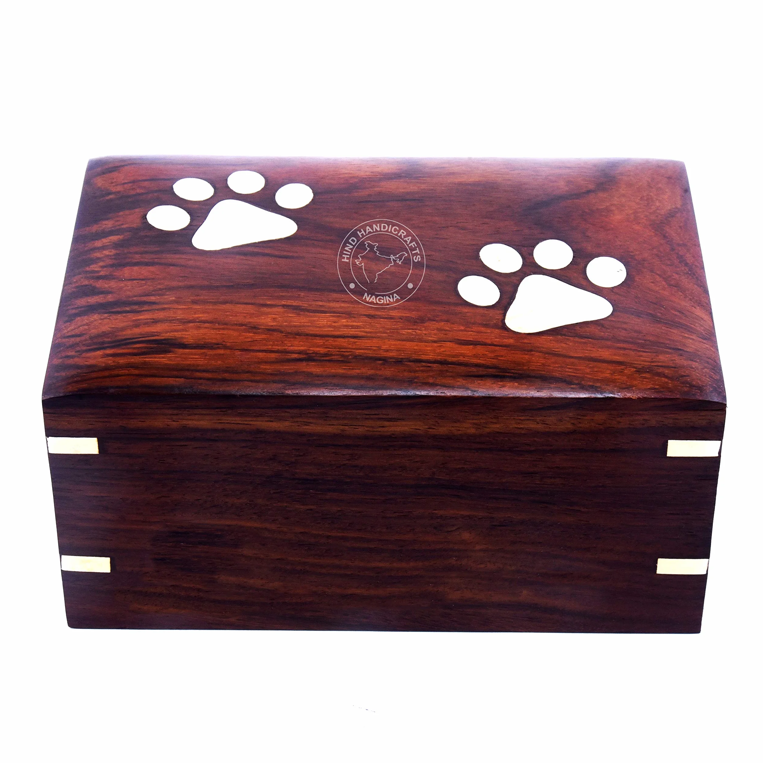 Mosiężna łapa inkrustowana palisandrem, urna pamiątkowa na prochy dla psów i kotów (XS: 12,7 cm x 7,6 cm x 5 cm - 4,5 kg, dwie łapy)