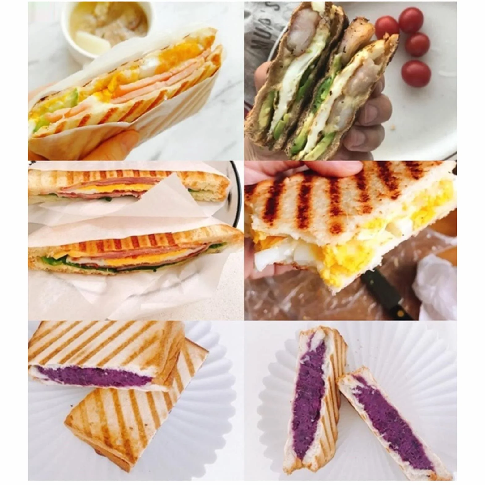 Opiekacz do Kanapek śniadaniowych, Nieprzywierający Toster do Kanapek Panini, Dwustronna Blacha do Pieczenia, Łatwy Uchwyt, Wzór Siatki, Idealny dla Kuchni, Picników i Innych Przypadków.